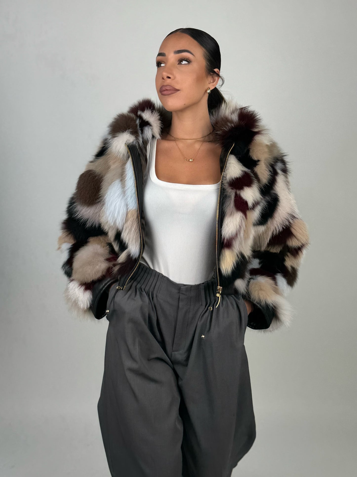 Silver fox bomber jacket