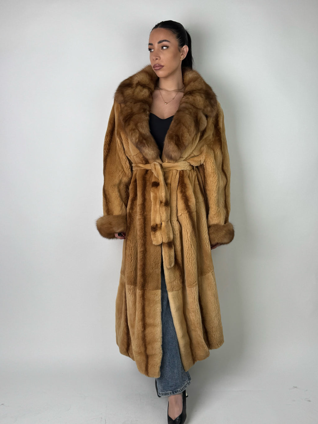 Cappotto in visone rasato e zibellino N567