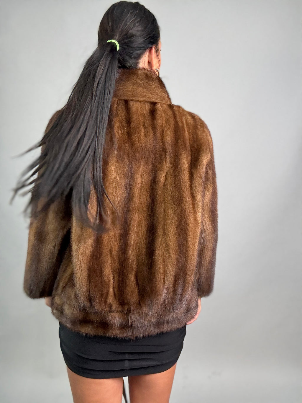 Mink vest with belt and hood
