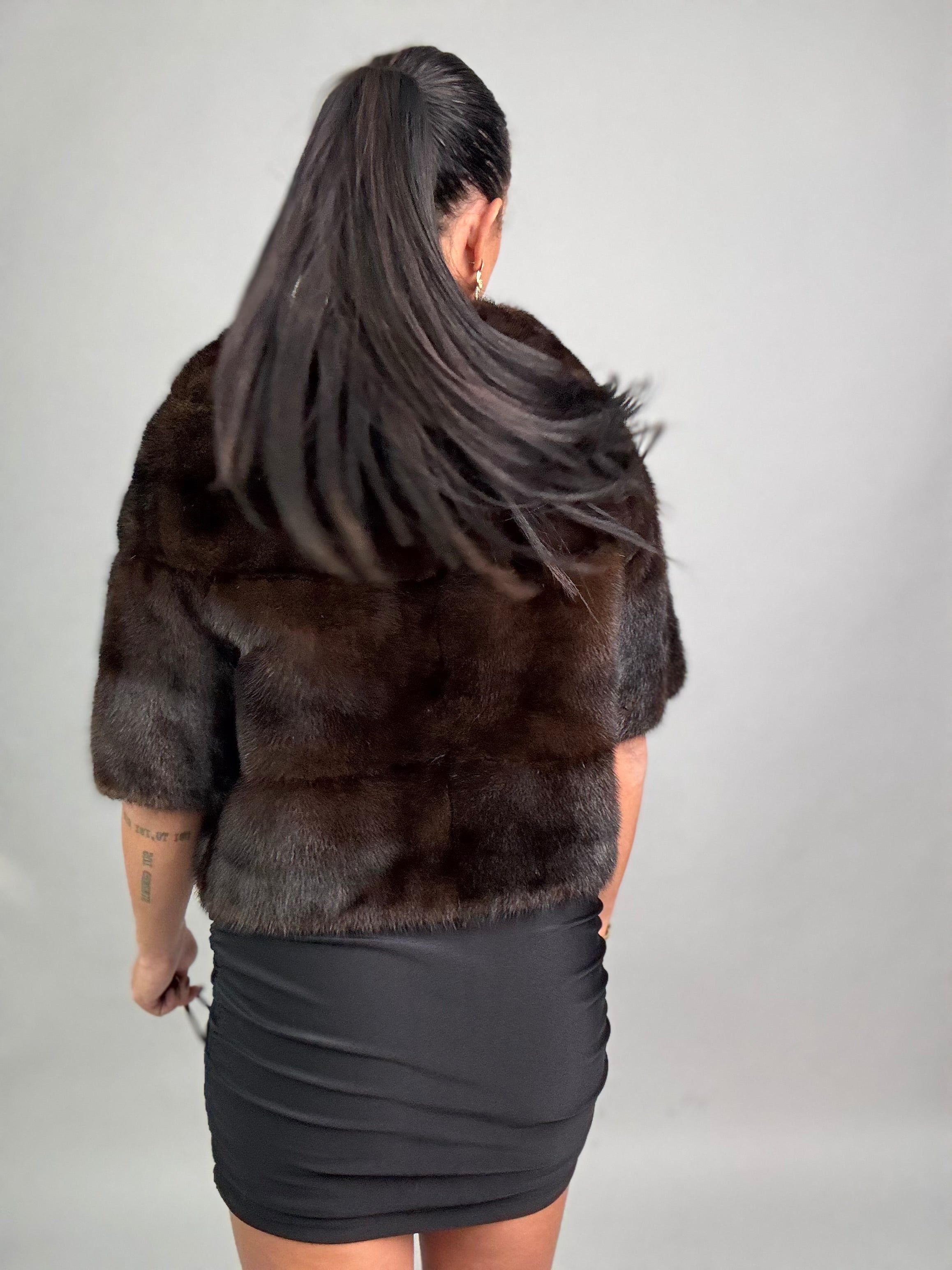 Mink vest with belt and hood