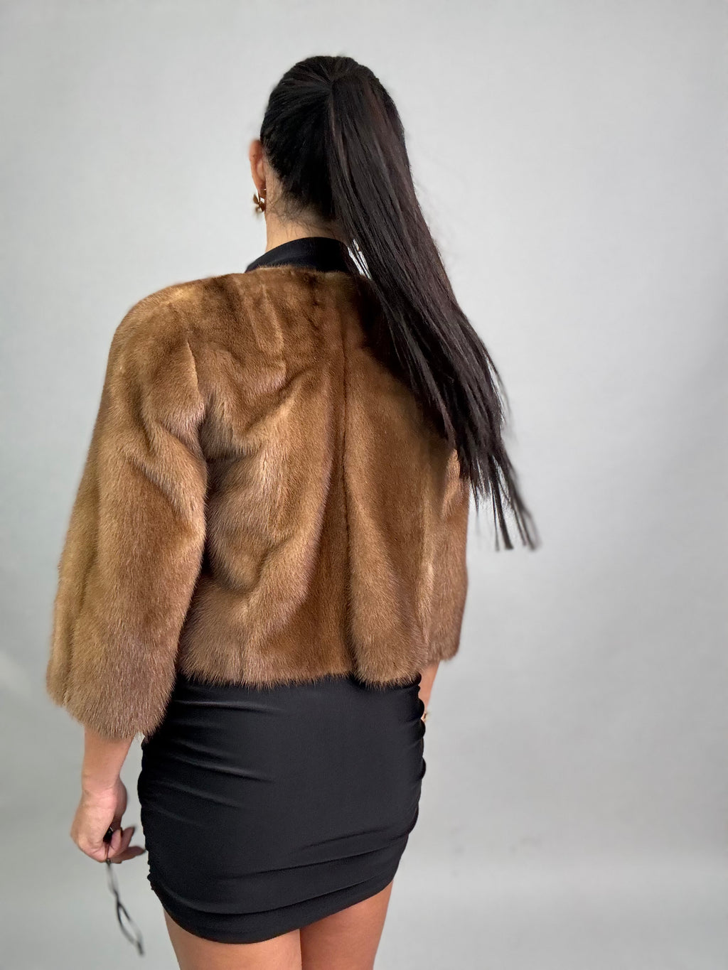 Mink vest with belt and hood