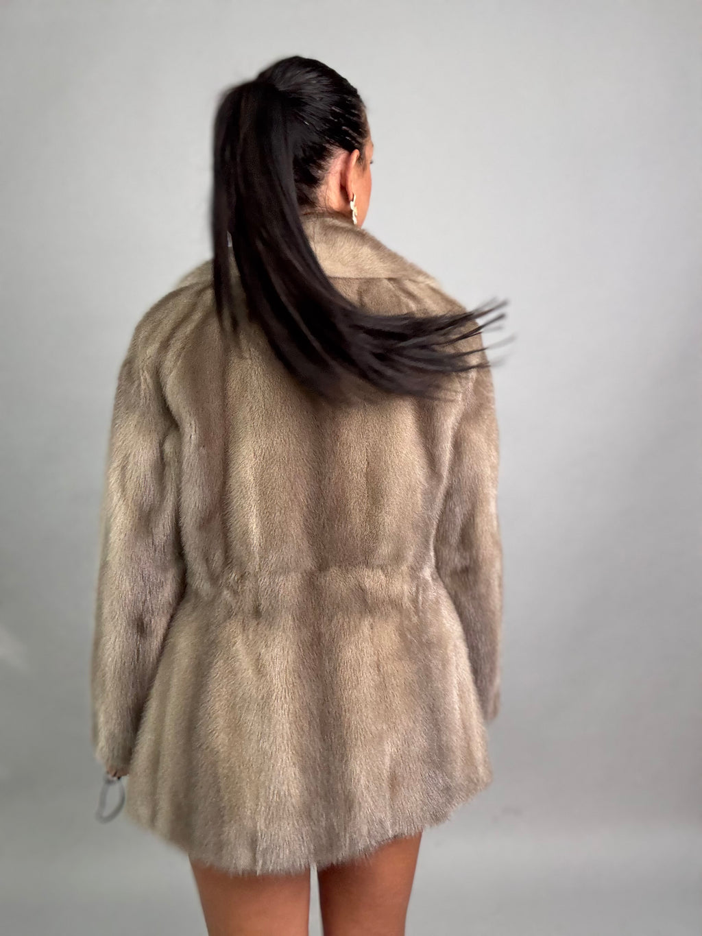 Mink vest with belt and hood