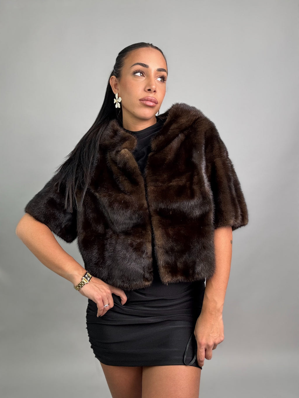Mink vest with belt and hood