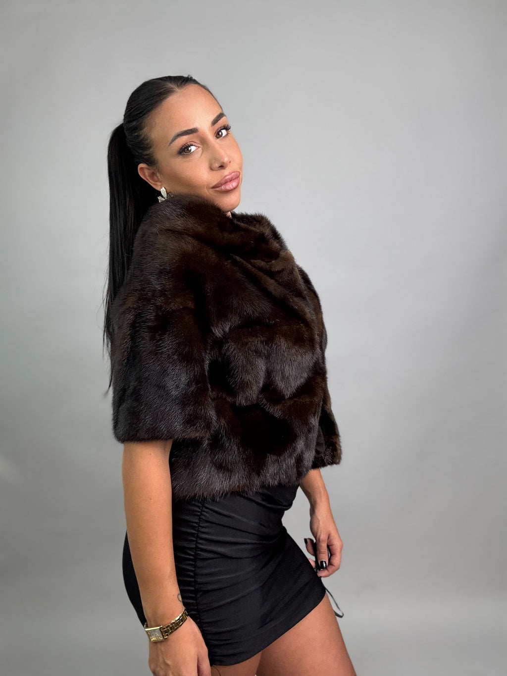 Mink vest with belt and hood