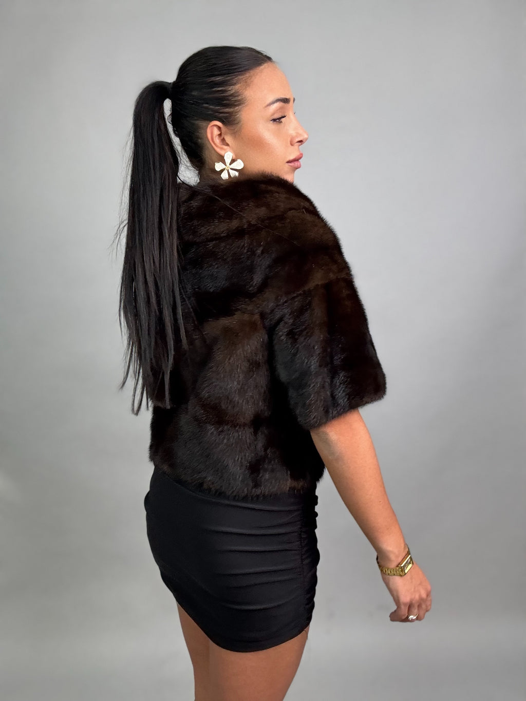 Mink vest with belt and hood