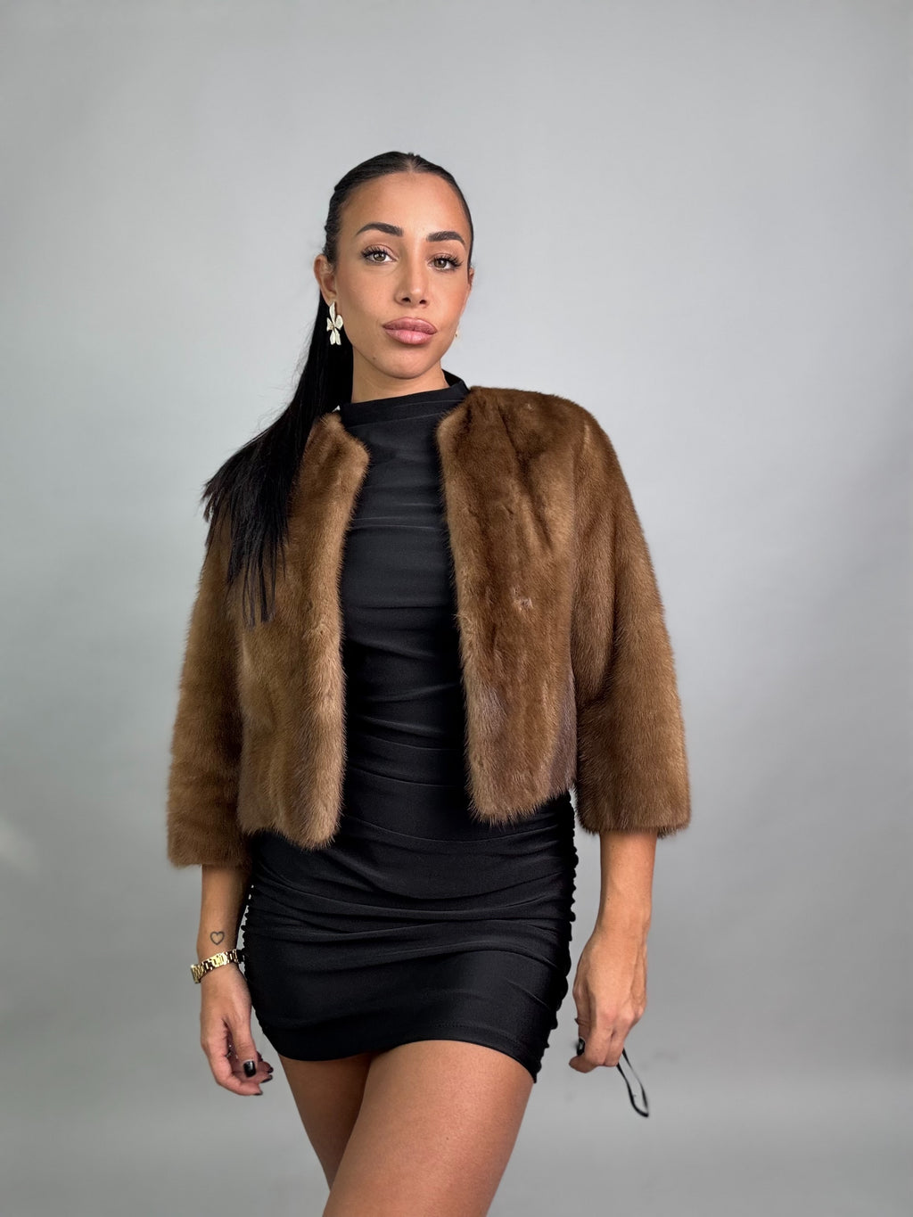 Mink vest with belt and hood