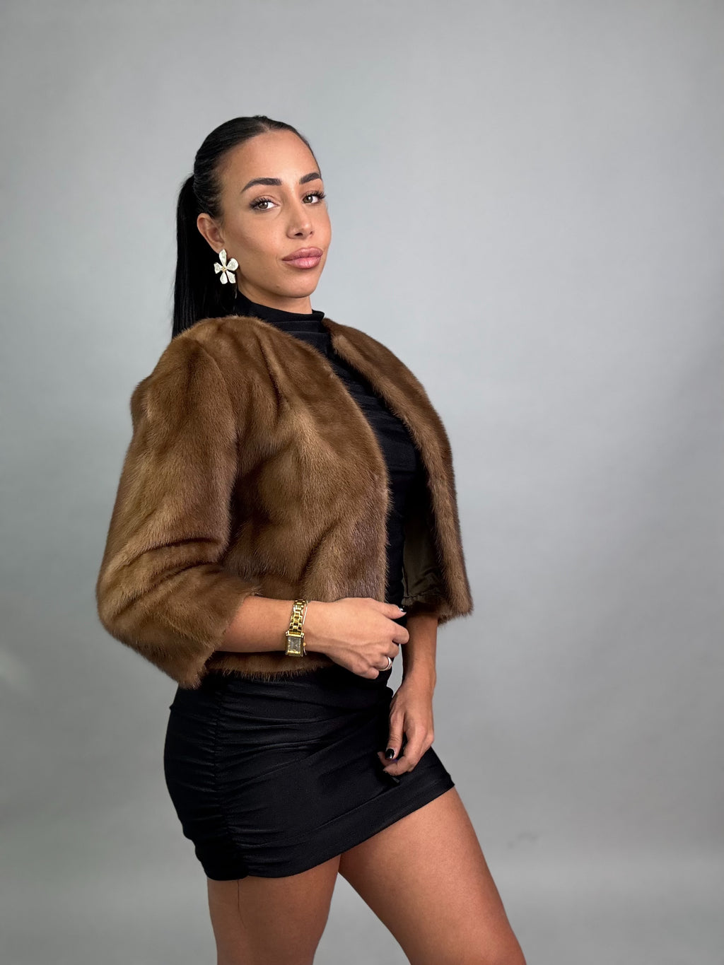 Mink vest with belt and hood