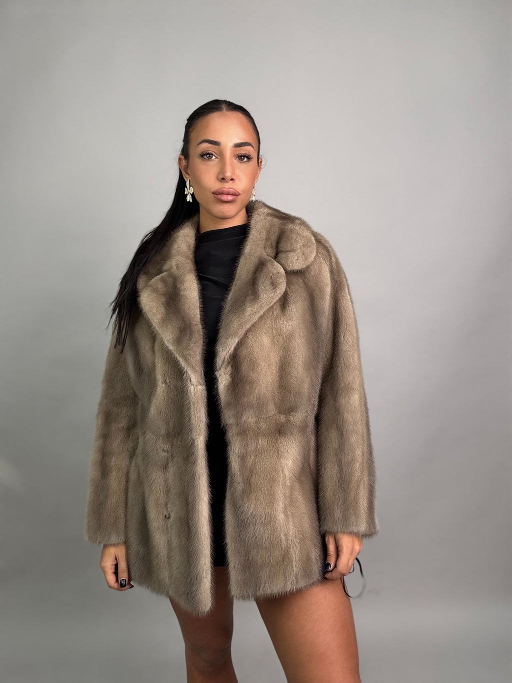 Mink vest with belt and hood