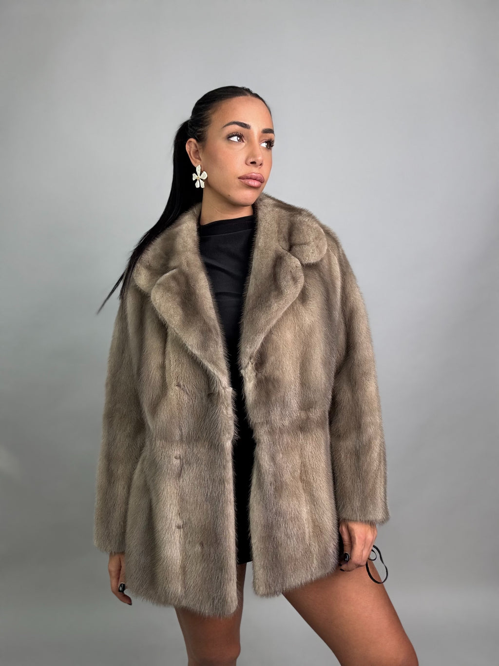 Mink vest with belt and hood