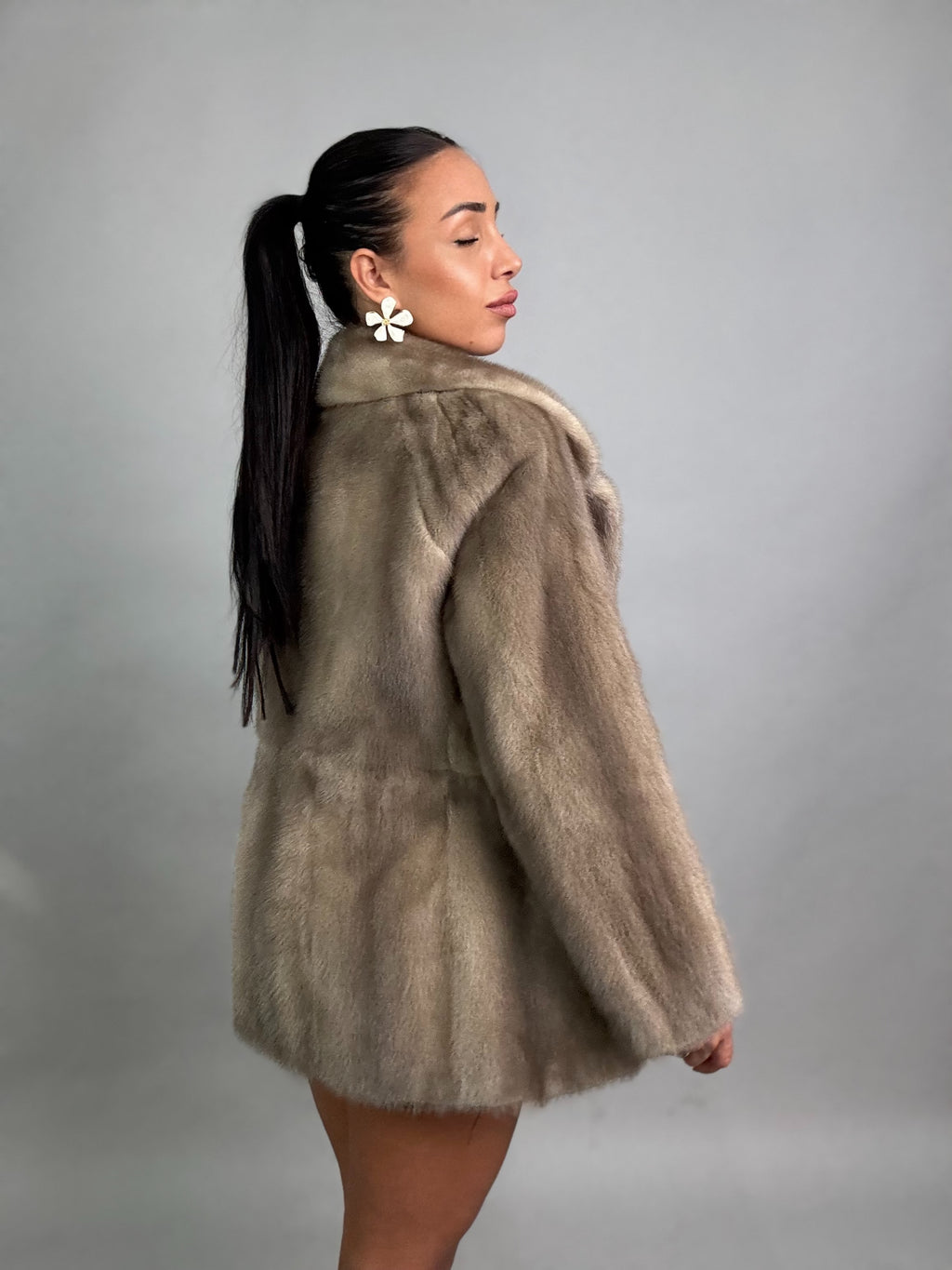 Mink vest with belt and hood