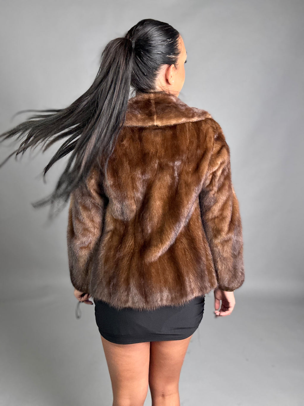 Mink vest with belt and hood