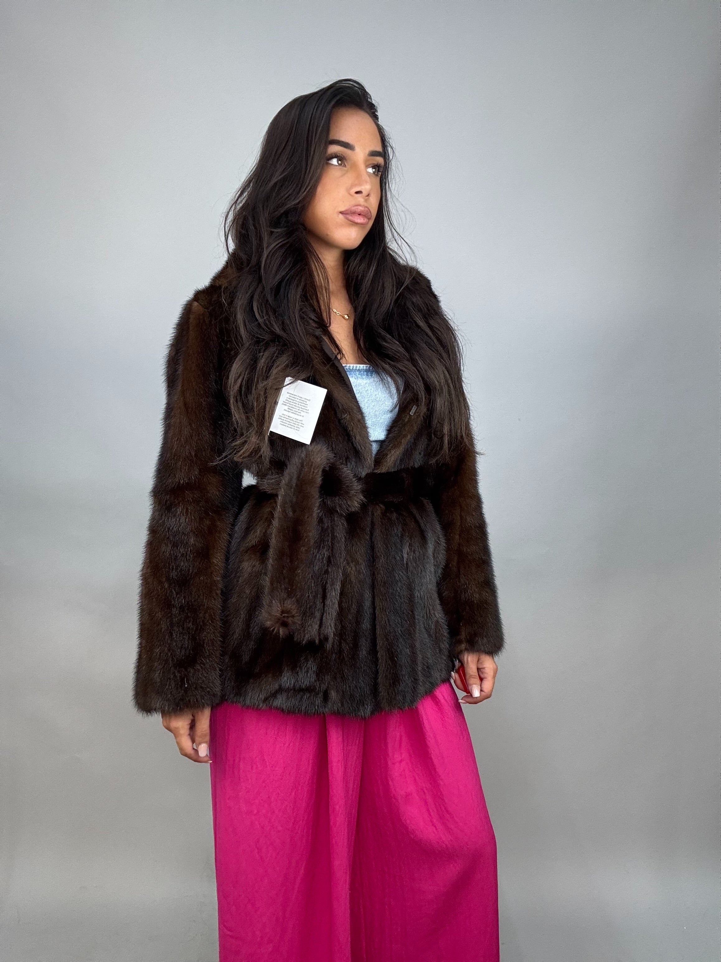 Giacca in visone cintura e cappuccio