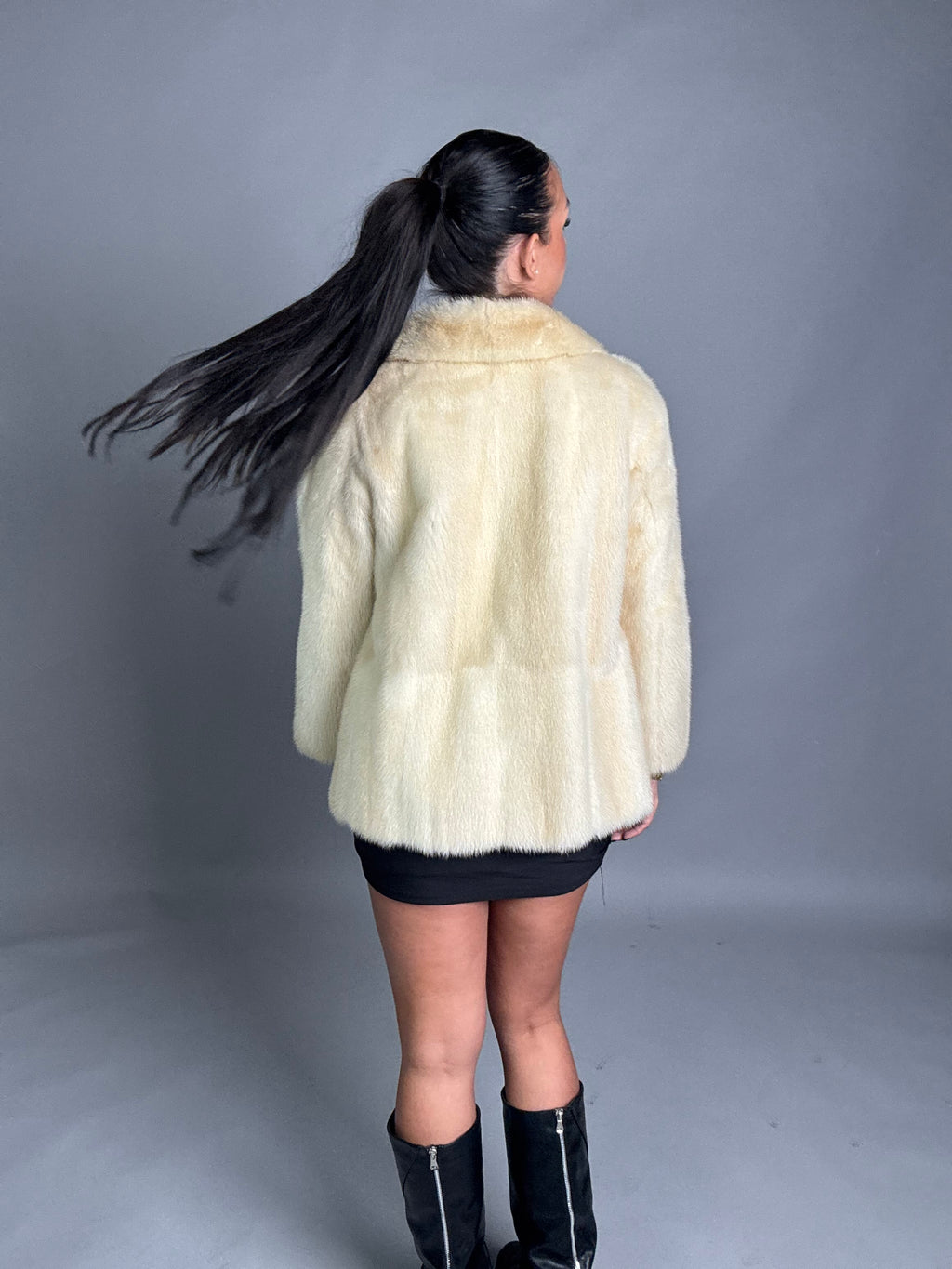Mink vest with belt and hood