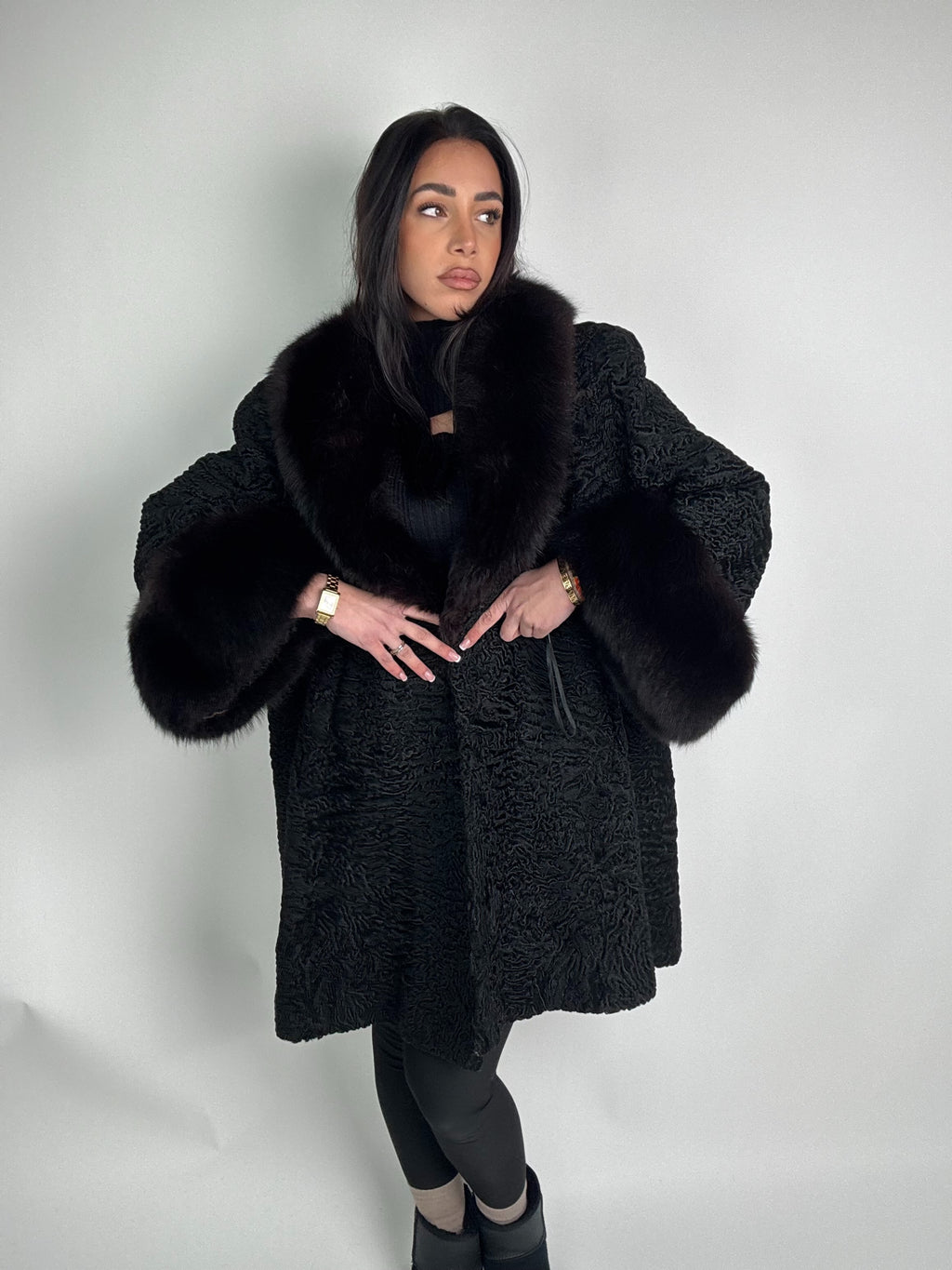 Cappotto in astrakan e volpe N50