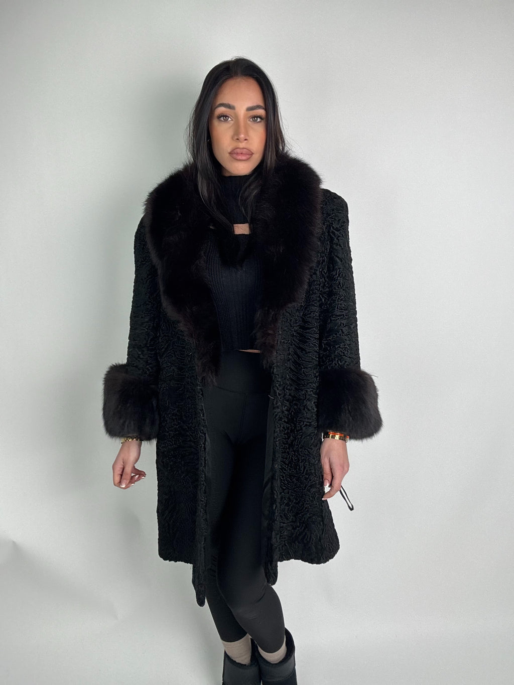 Cappotto in astrakan e volpe N50