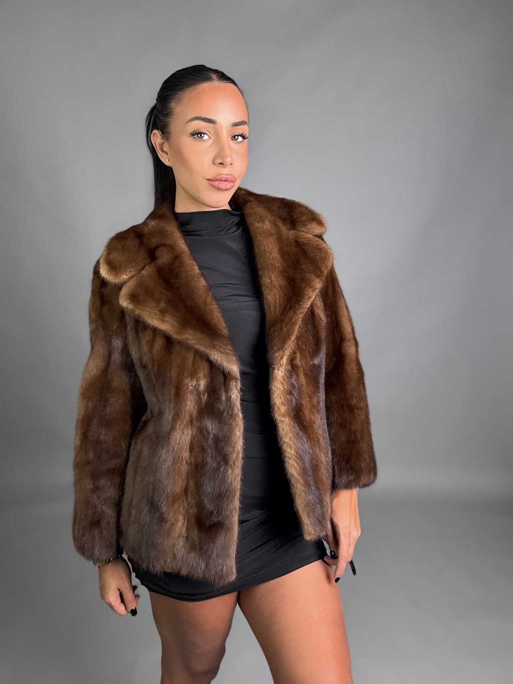 Mink vest with belt and hood