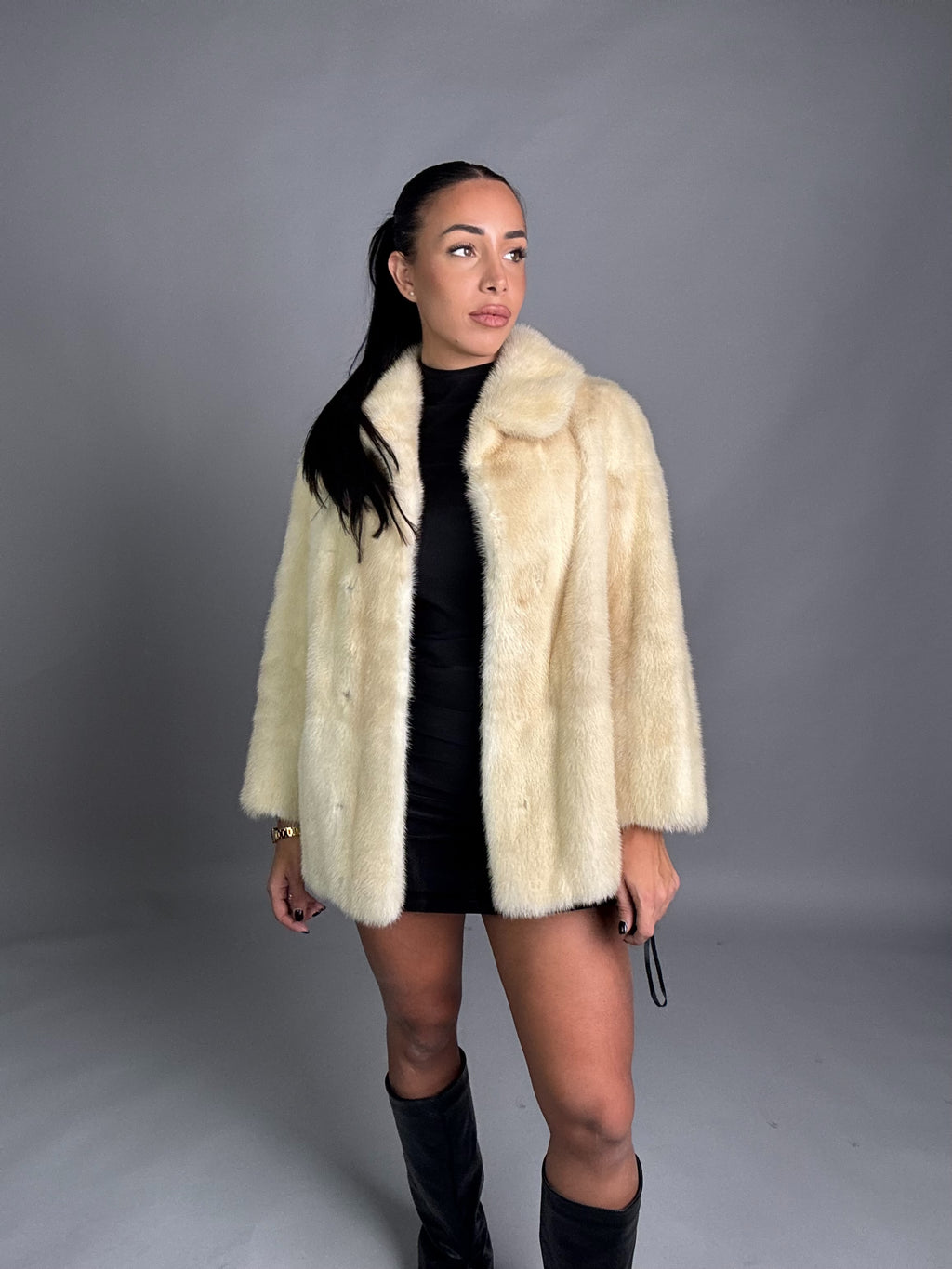 Mink vest with belt and hood