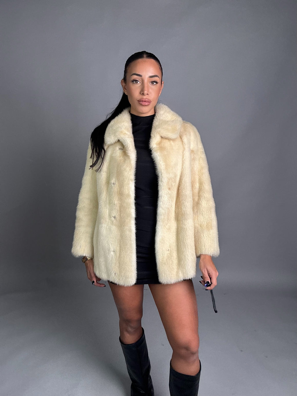 Mink vest with belt and hood