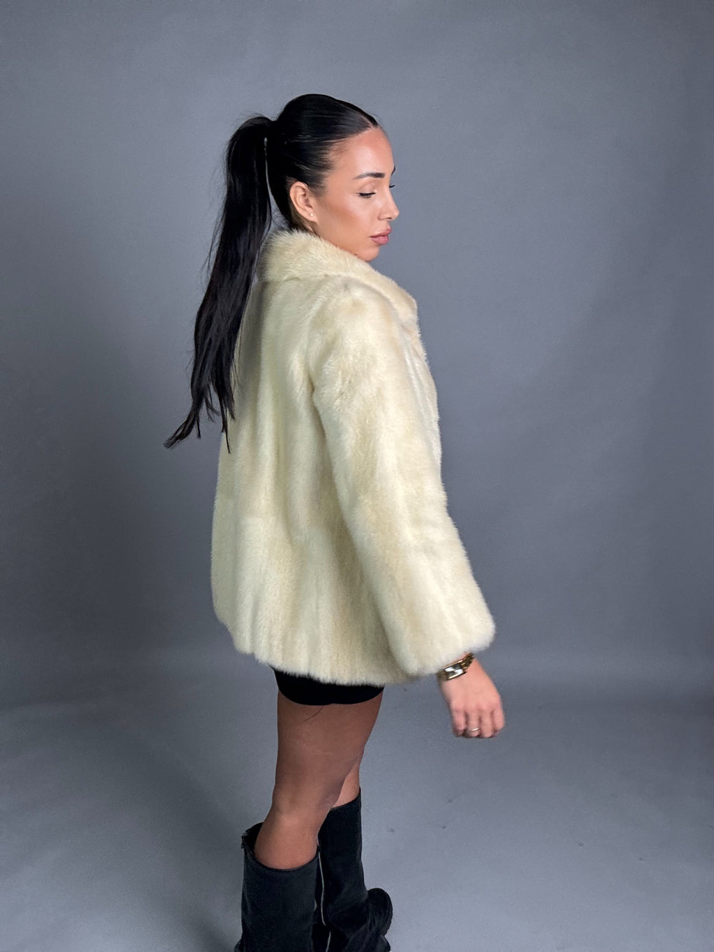 Mink vest with belt and hood