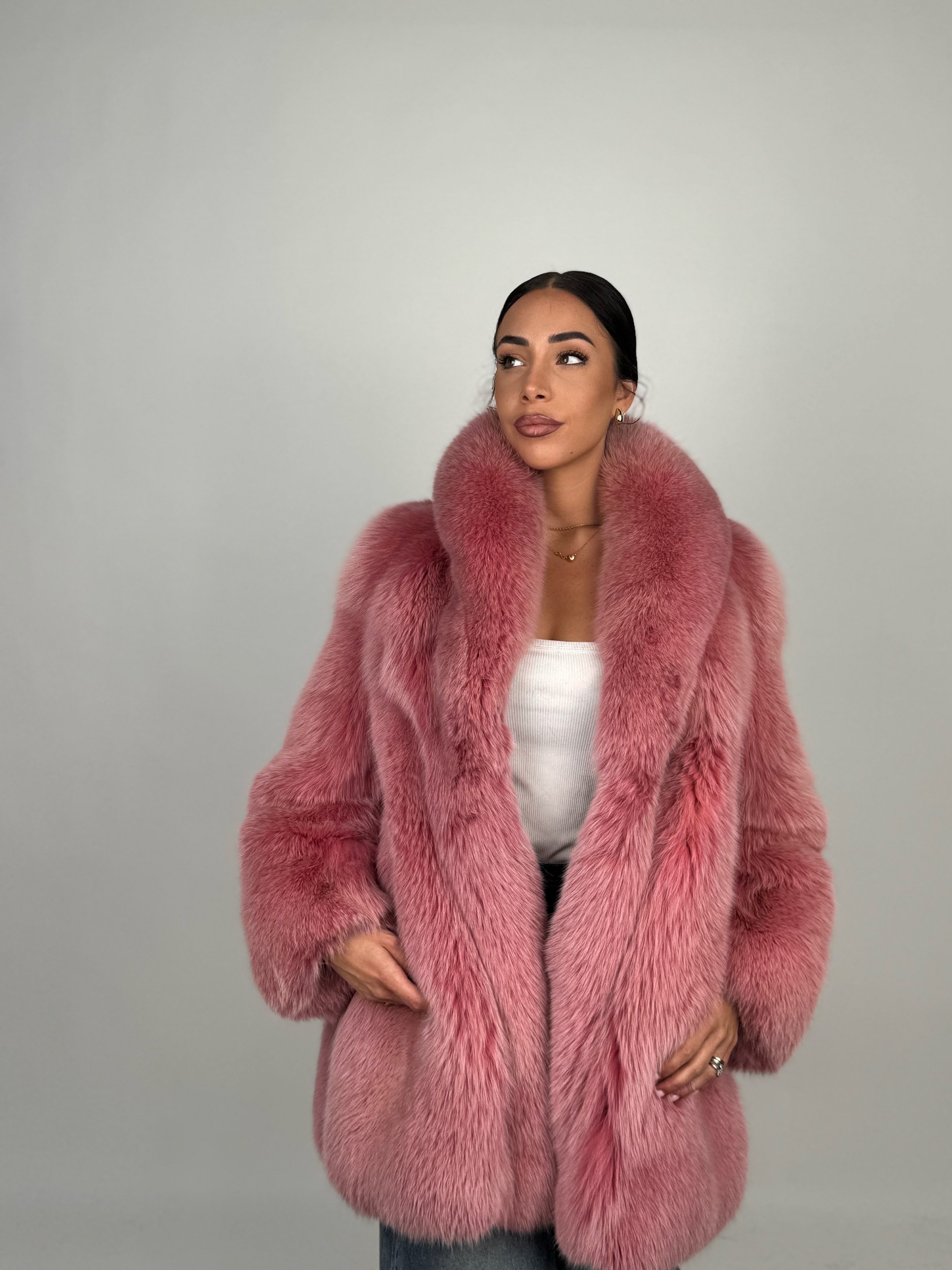 Giacca in volpe pink N586