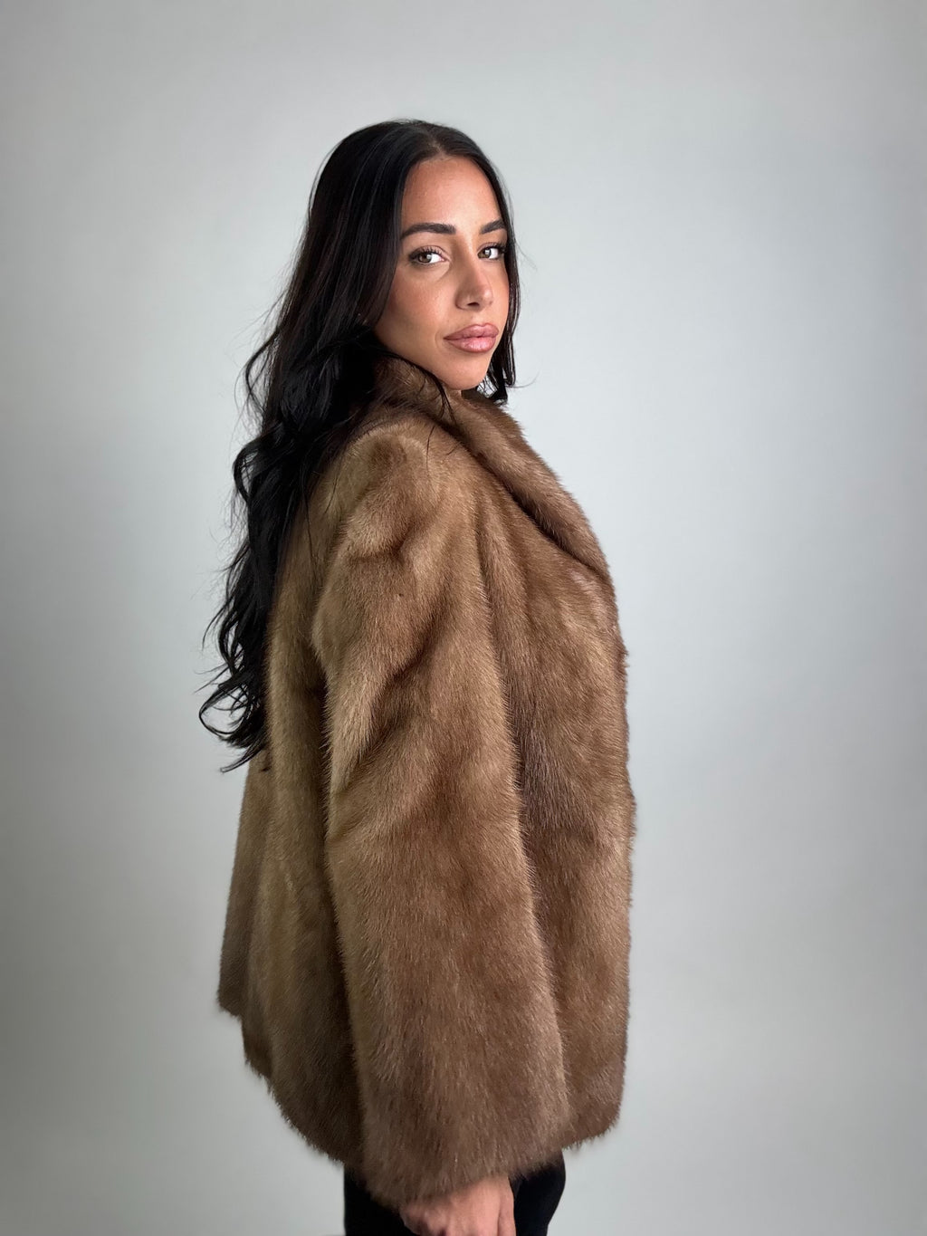 Mink vest with belt and hood