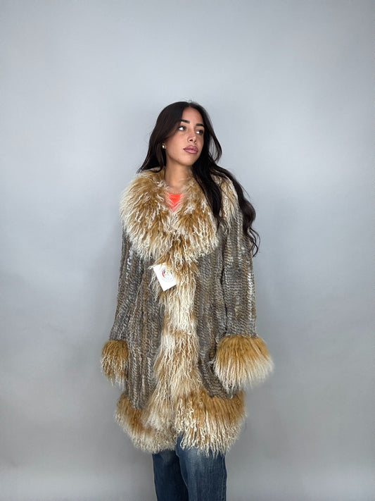 Cappotto in tricot di volpe e mongolia