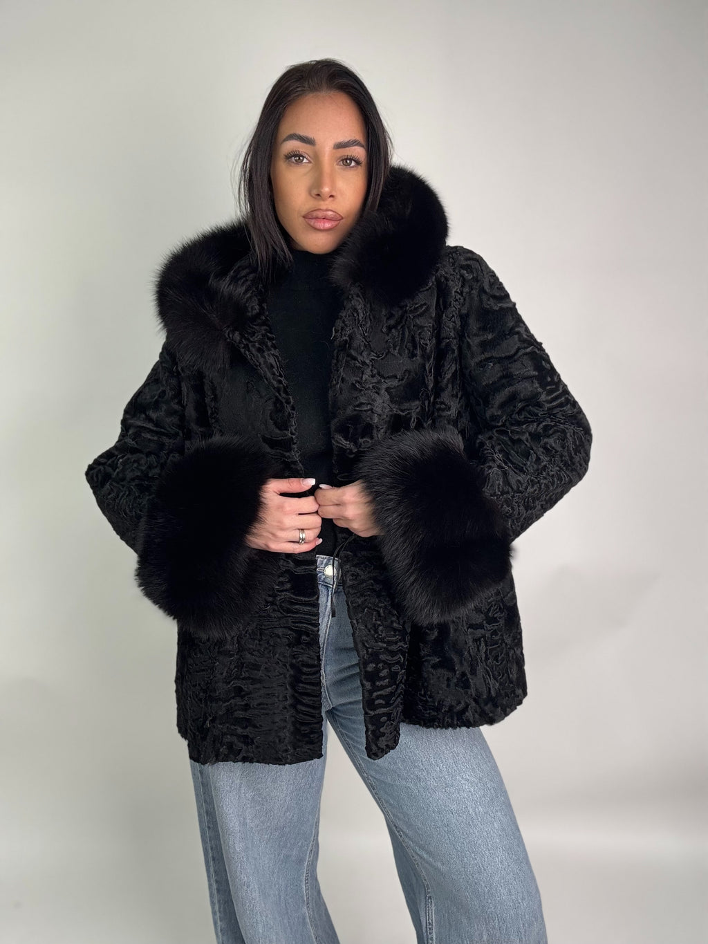 Giacca in astrakan e volpe N34