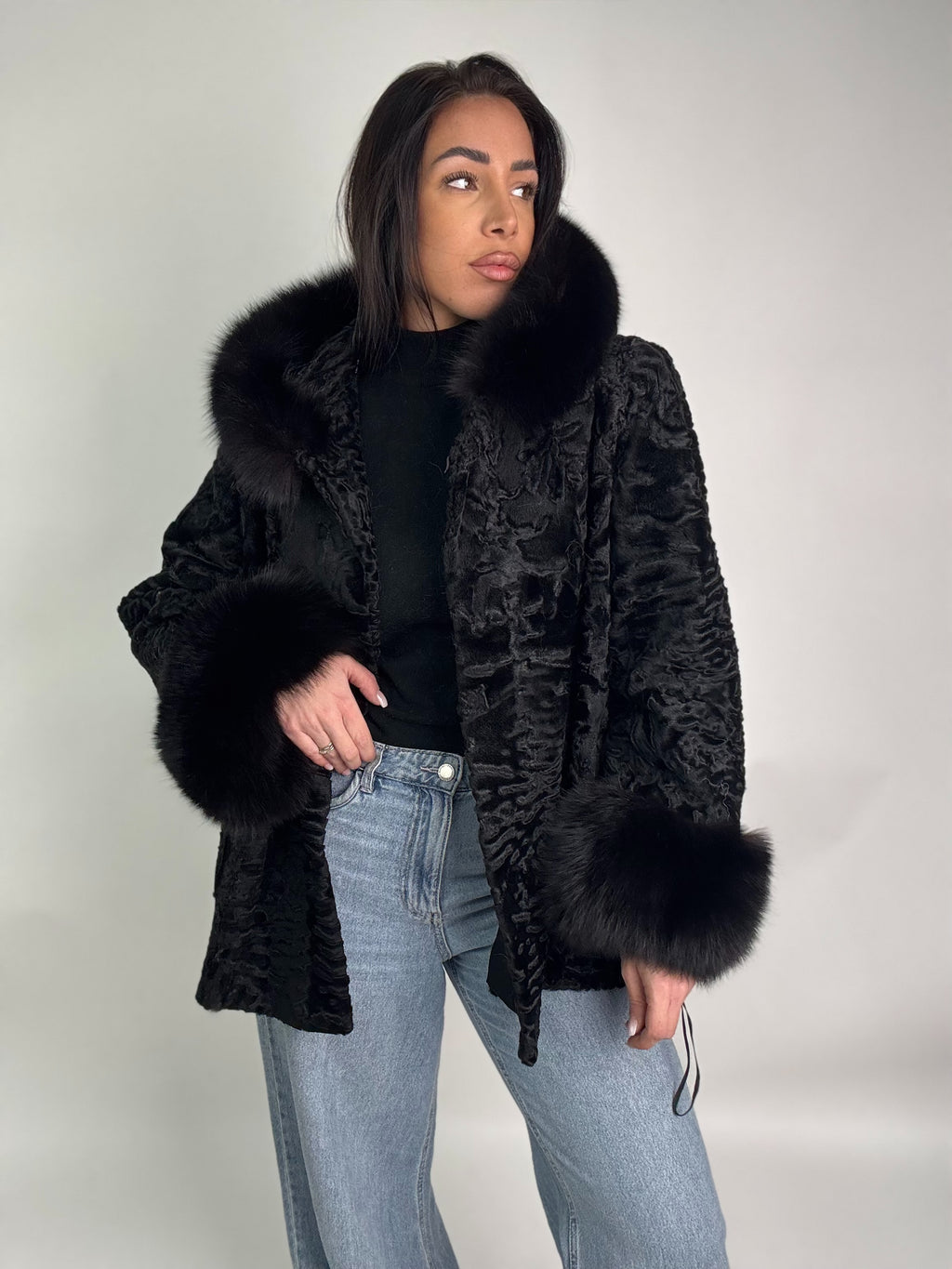 Giacca in astrakan e volpe N34