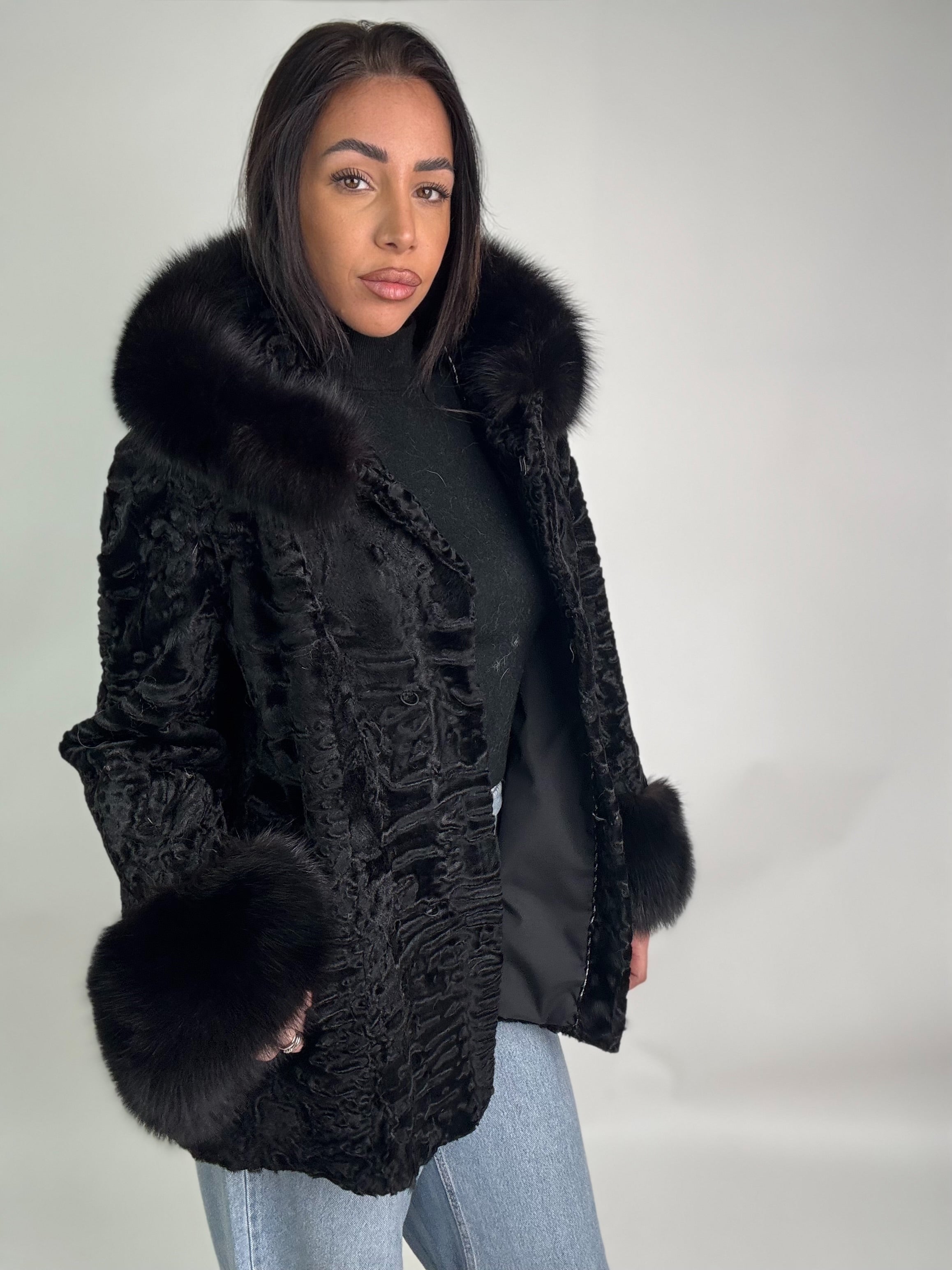 Giacca in astrakan e volpe N34