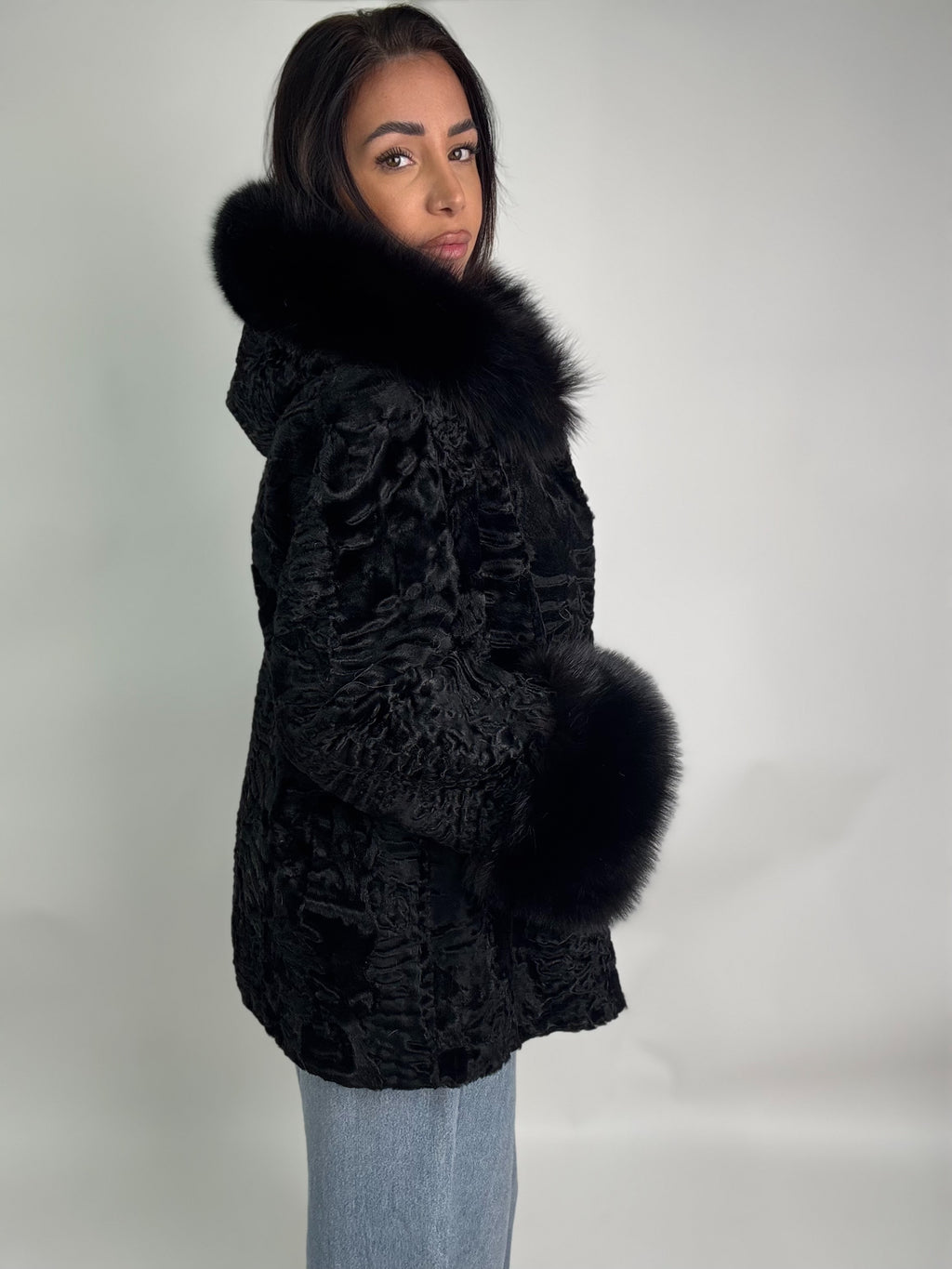 Giacca in astrakan e volpe N34