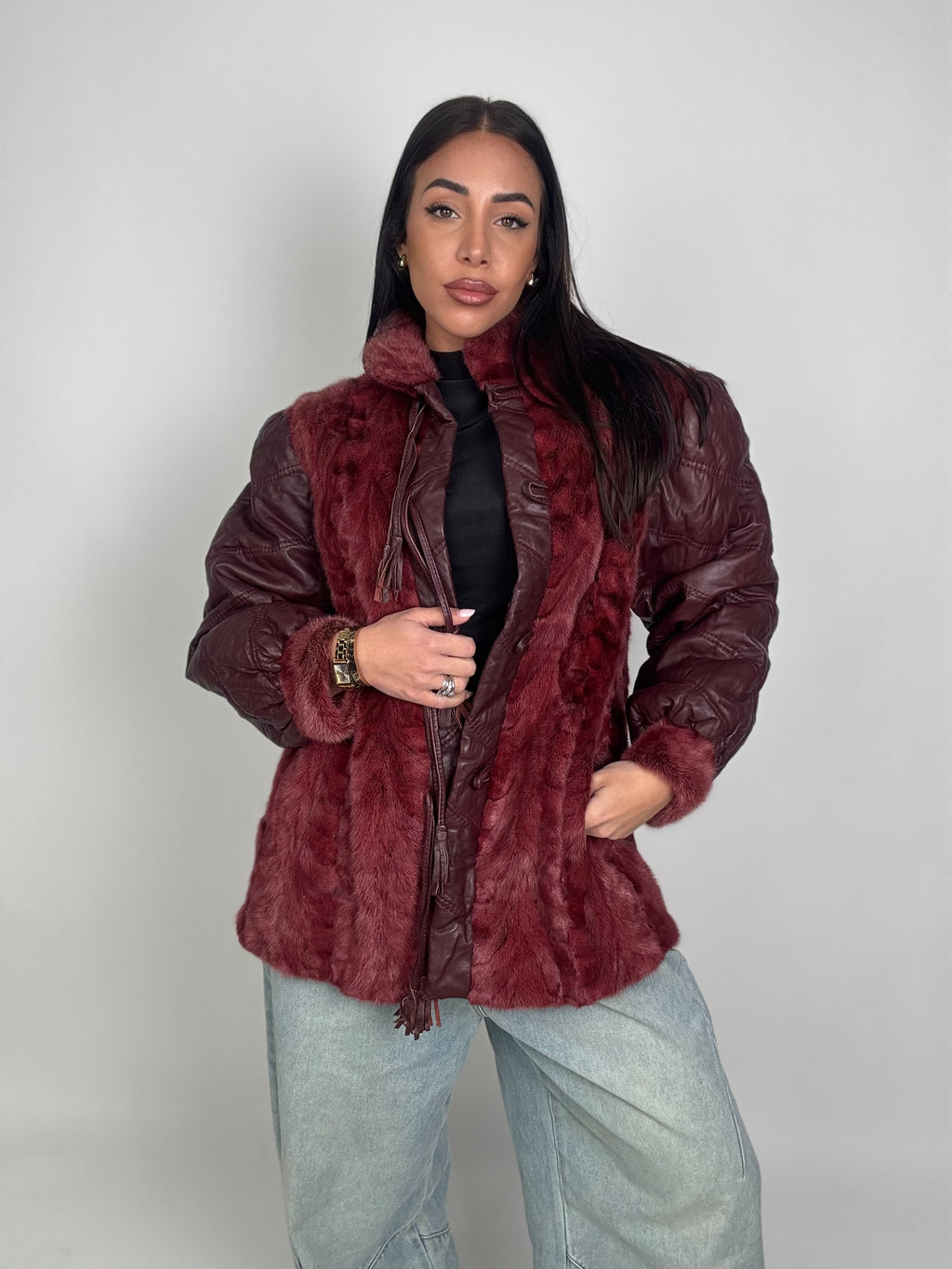 Giacca in visone e pelle N476