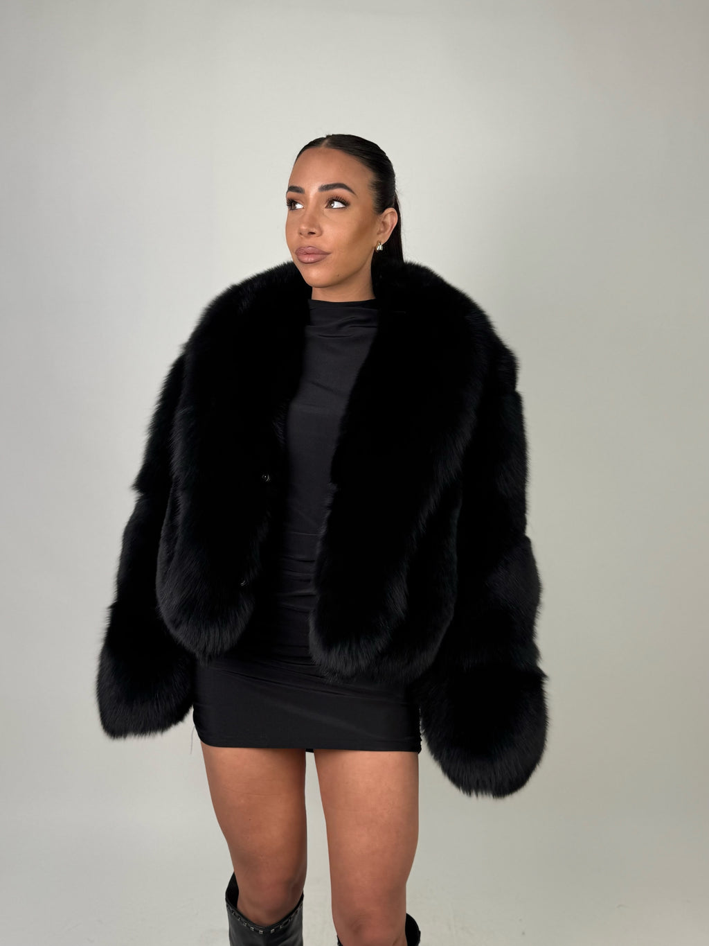 Giacca Silvie in volpe total black