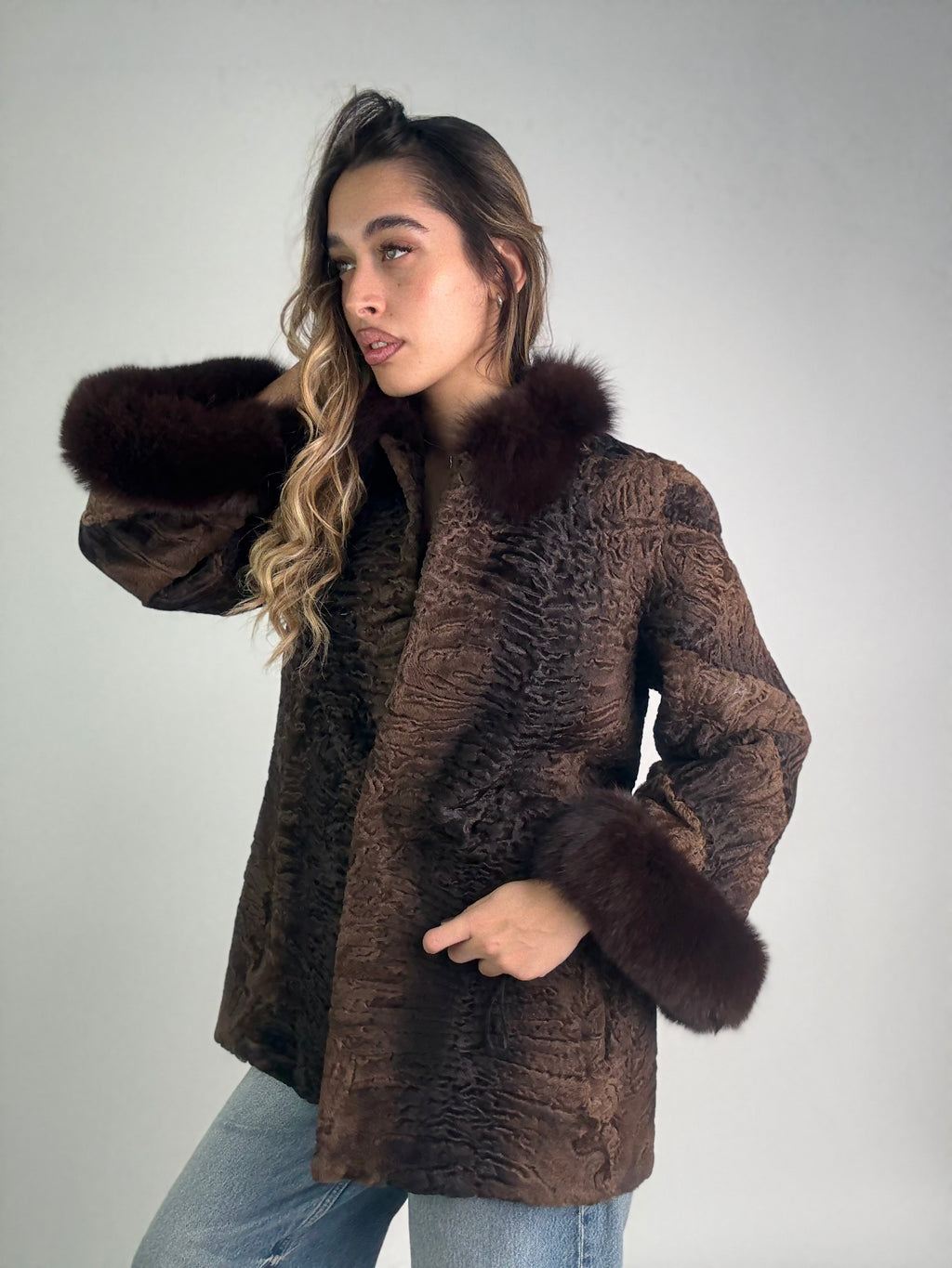 Giacca in astrakan e volpe N23