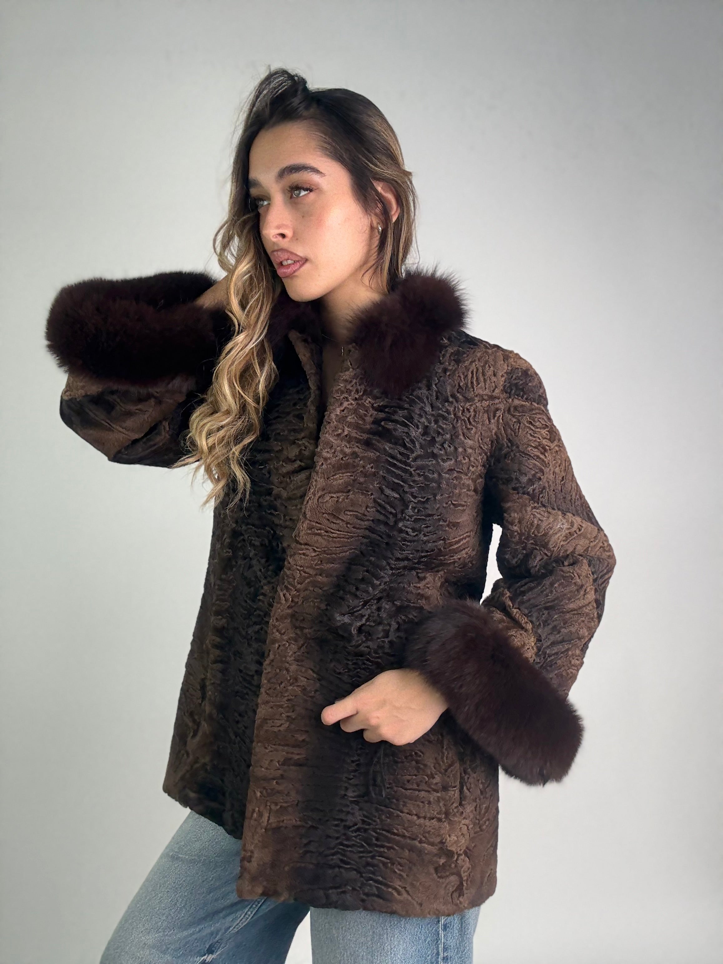 Giacca in astrakan e volpe N23