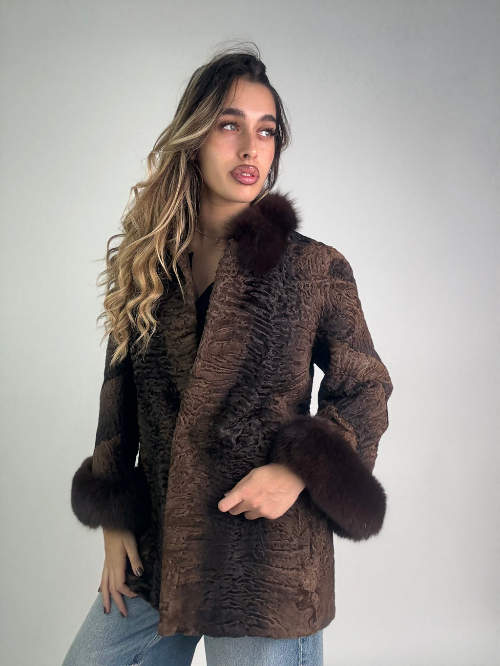 Giacca in astrakan e volpe N23