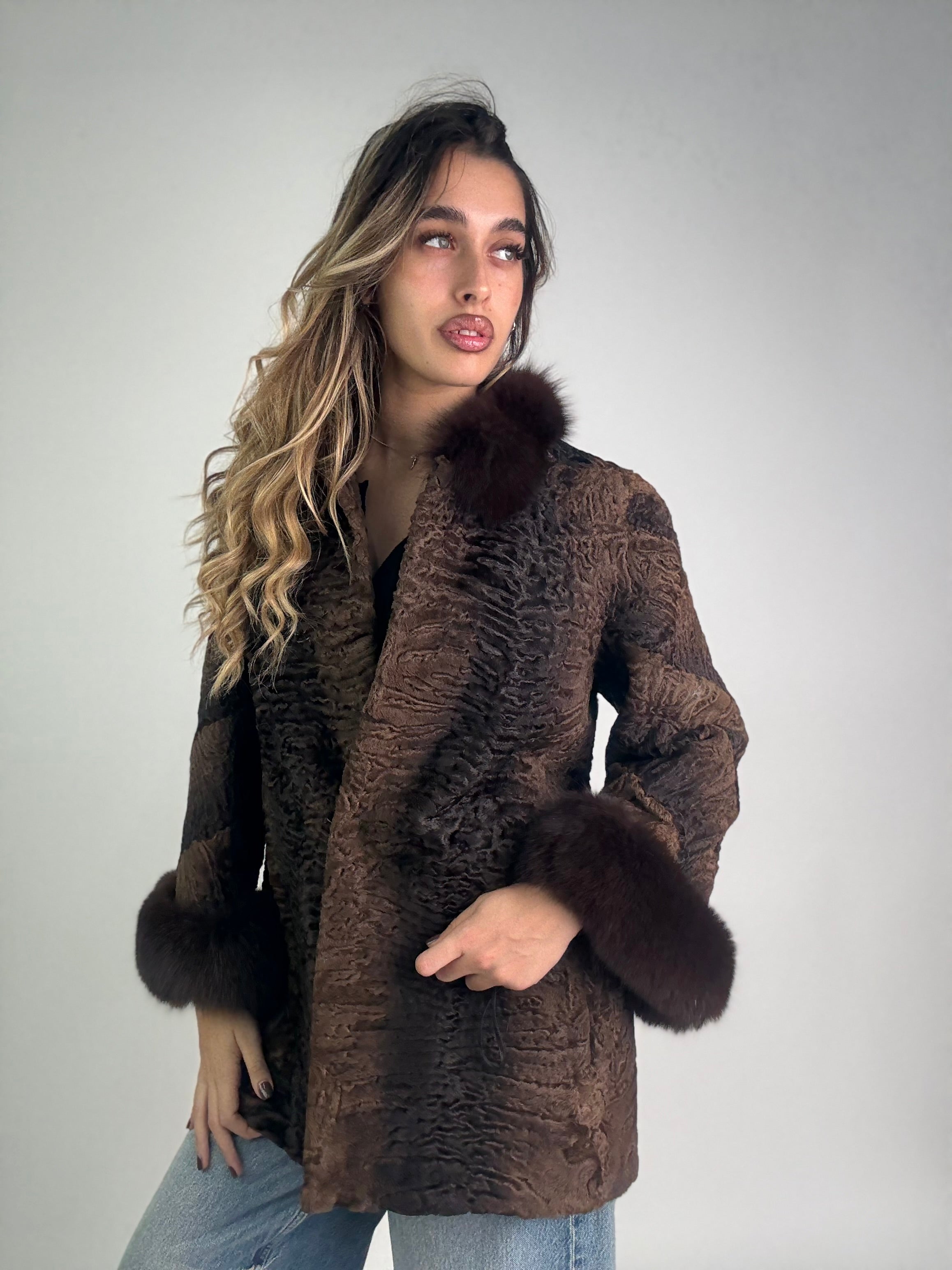 Giacca in astrakan e volpe N23