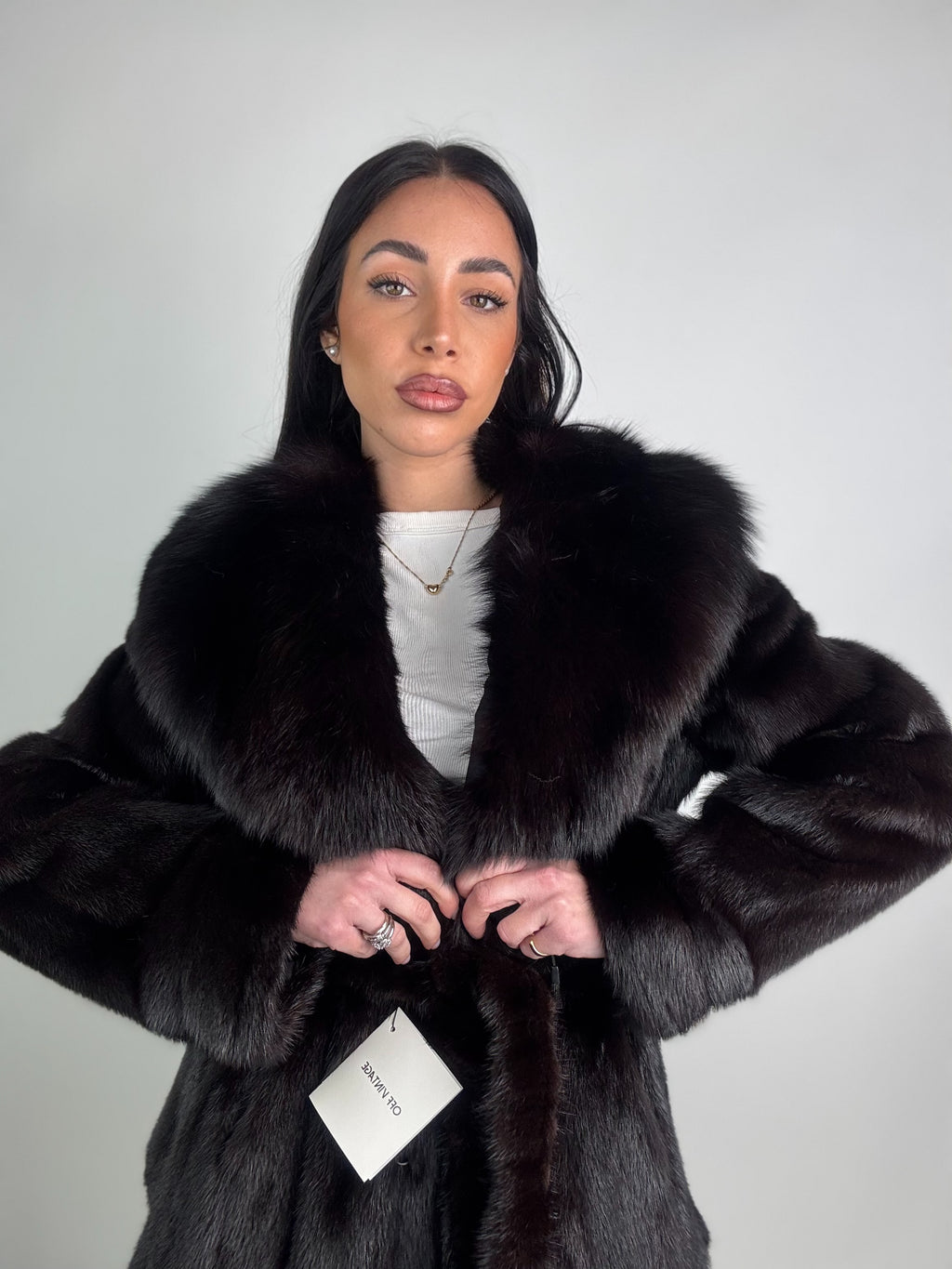 Mink jacket with belt and hood