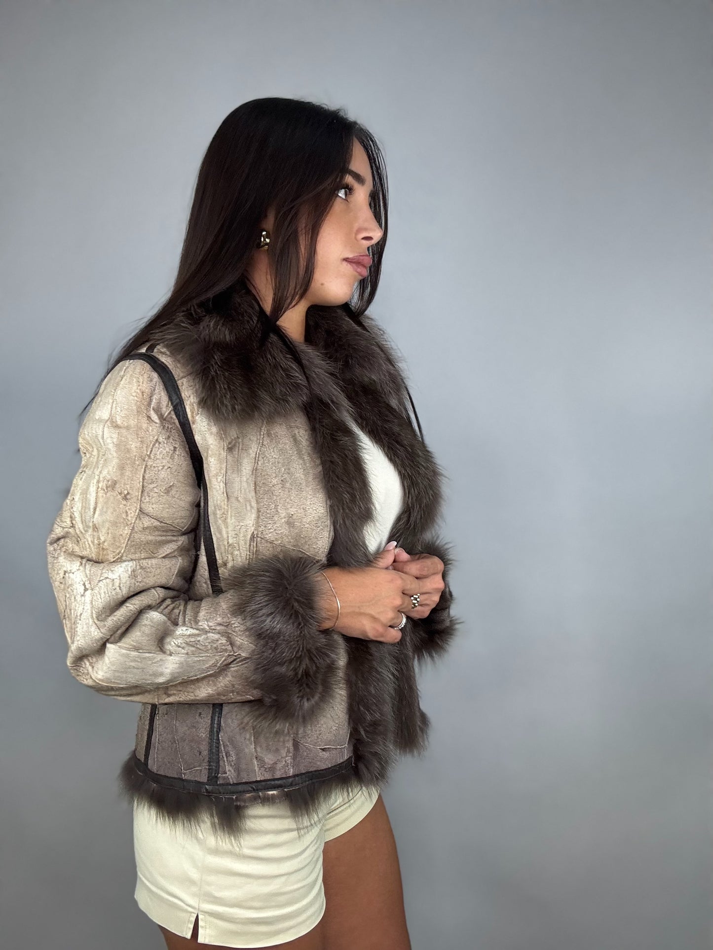 Giacca in pelle e volpe