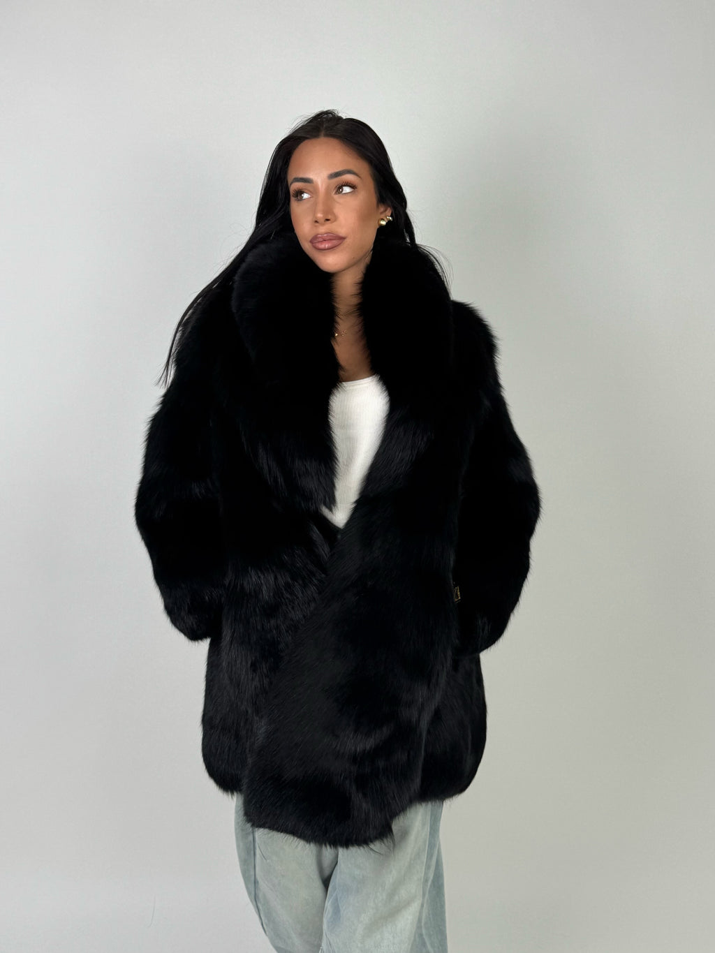 Giacca in volpe total black N617