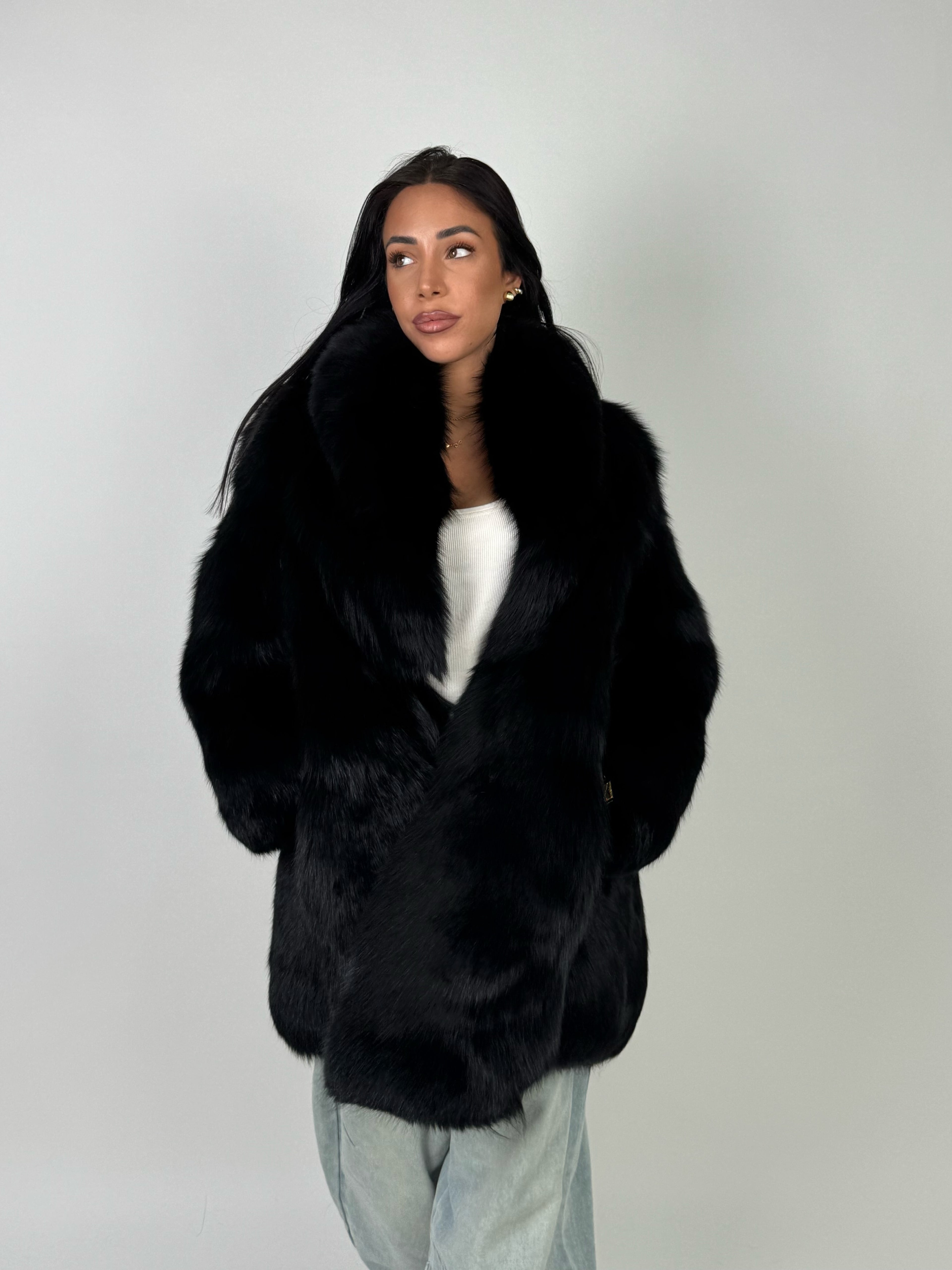 Giacca in volpe total black N617