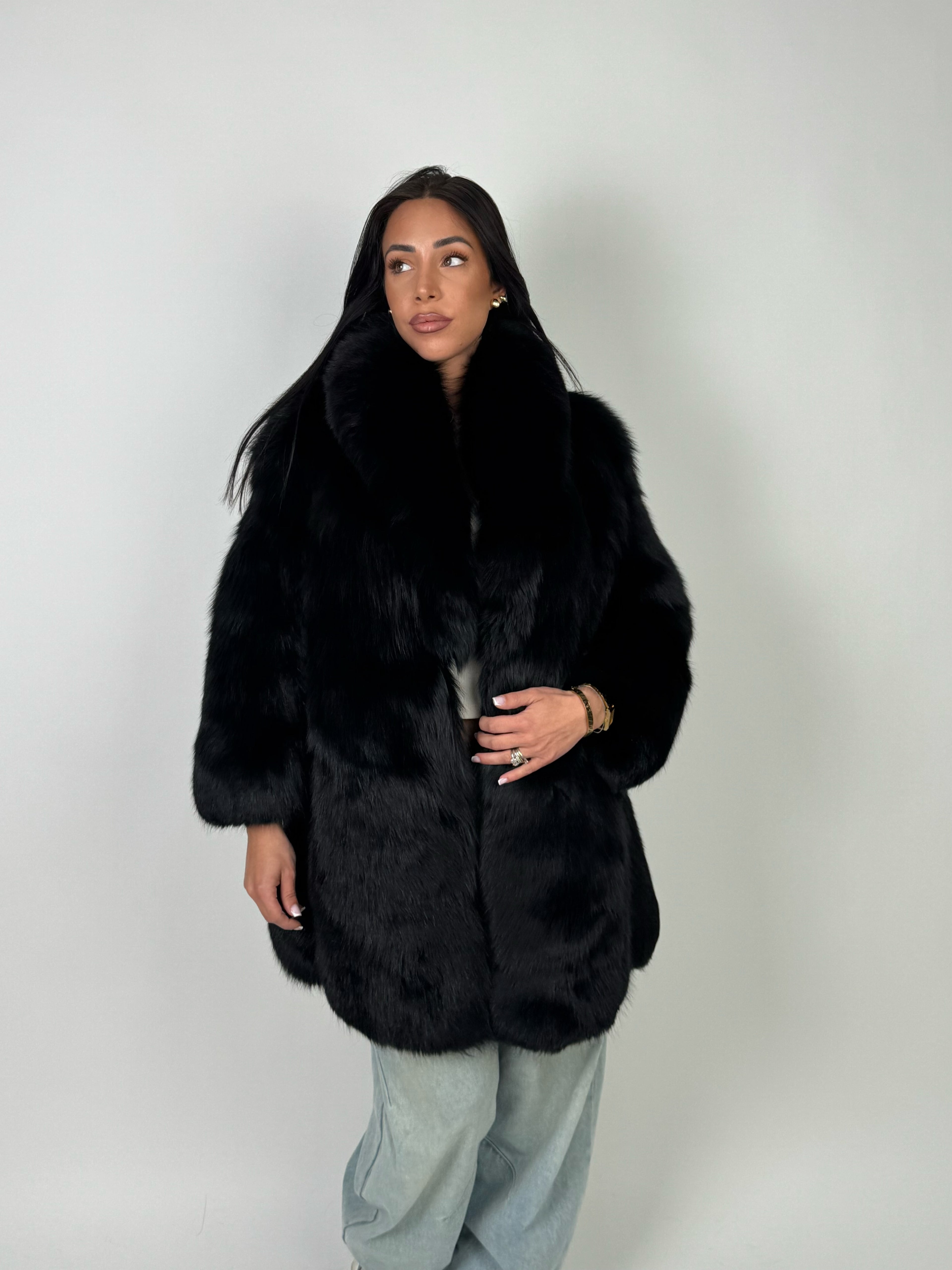 Giacca in volpe total black N617