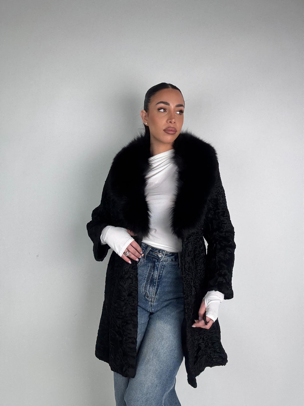 Cappotto in astrakan e volpe N65