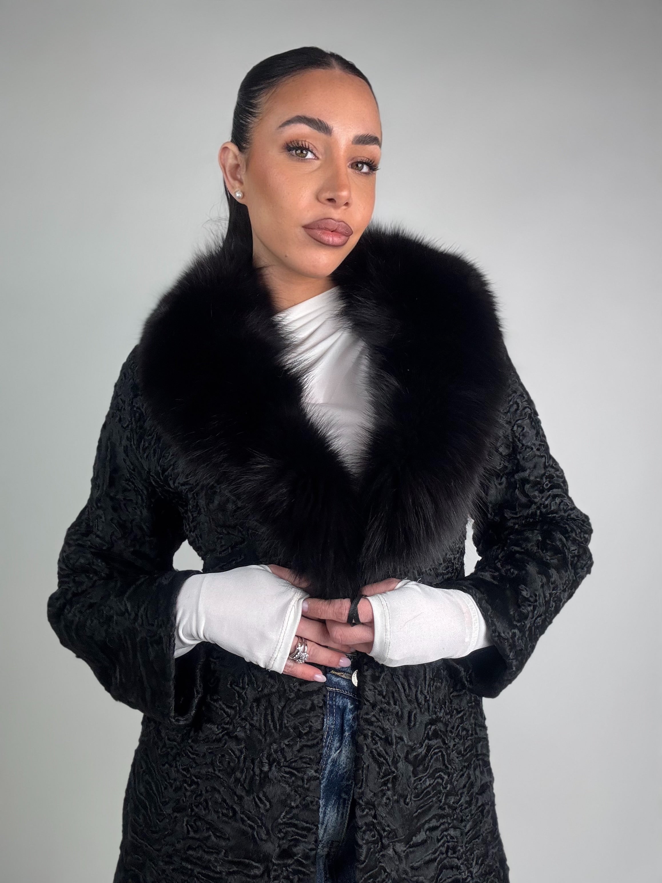 Cappotto in astrakan e volpe N65