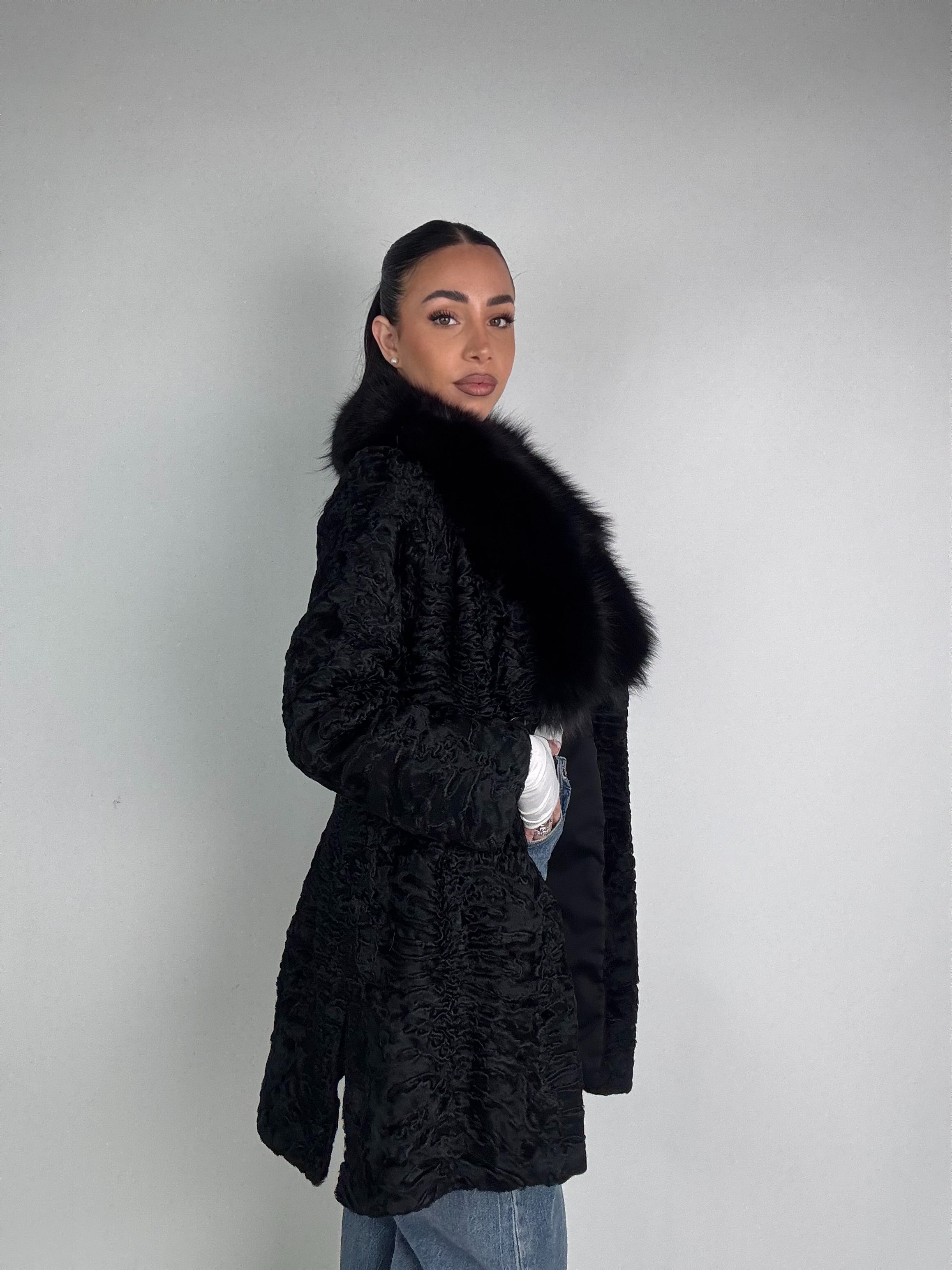 Cappotto in astrakan e volpe N65