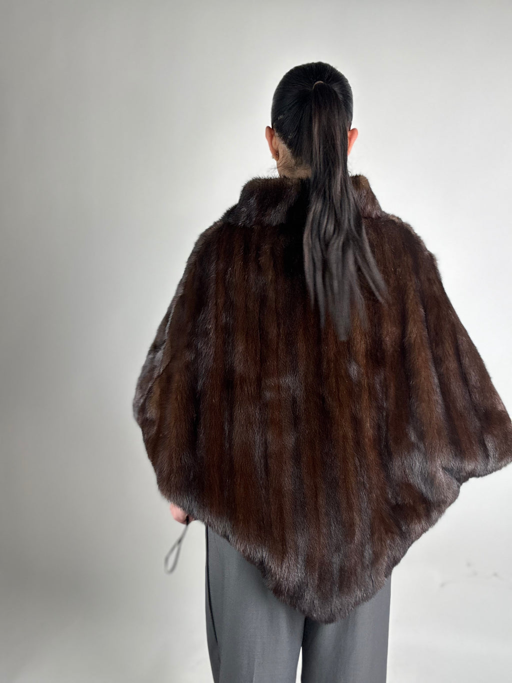Mink jacket with belt and hood