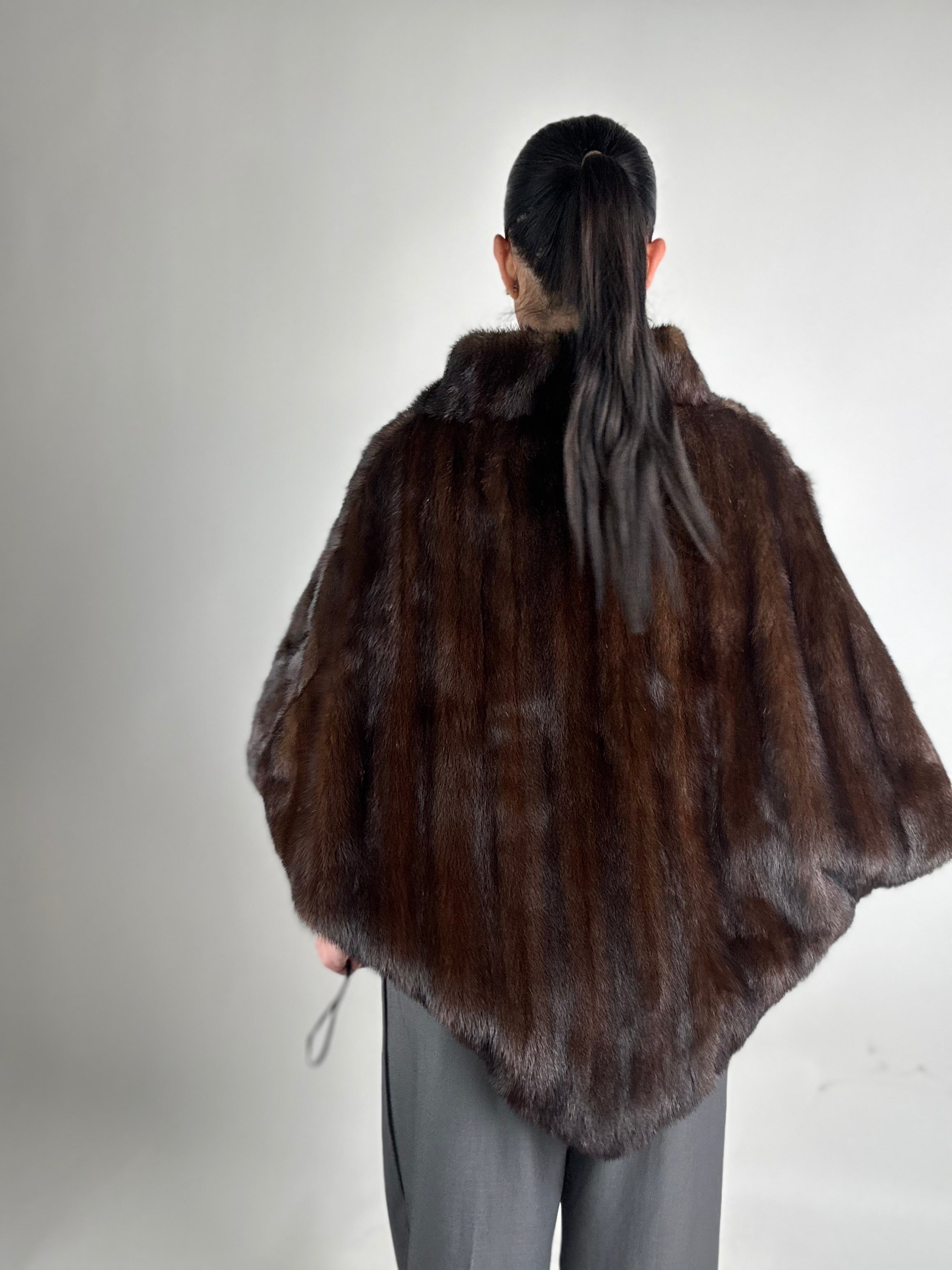 Mink jacket with belt and hood