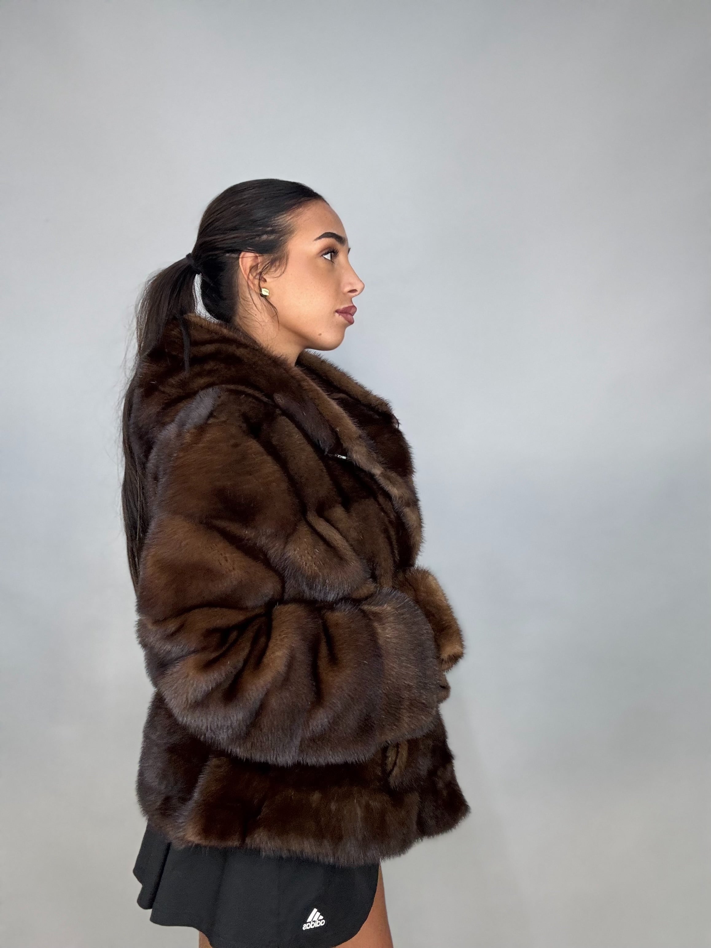 Giacca di visone cintura e cappuccio