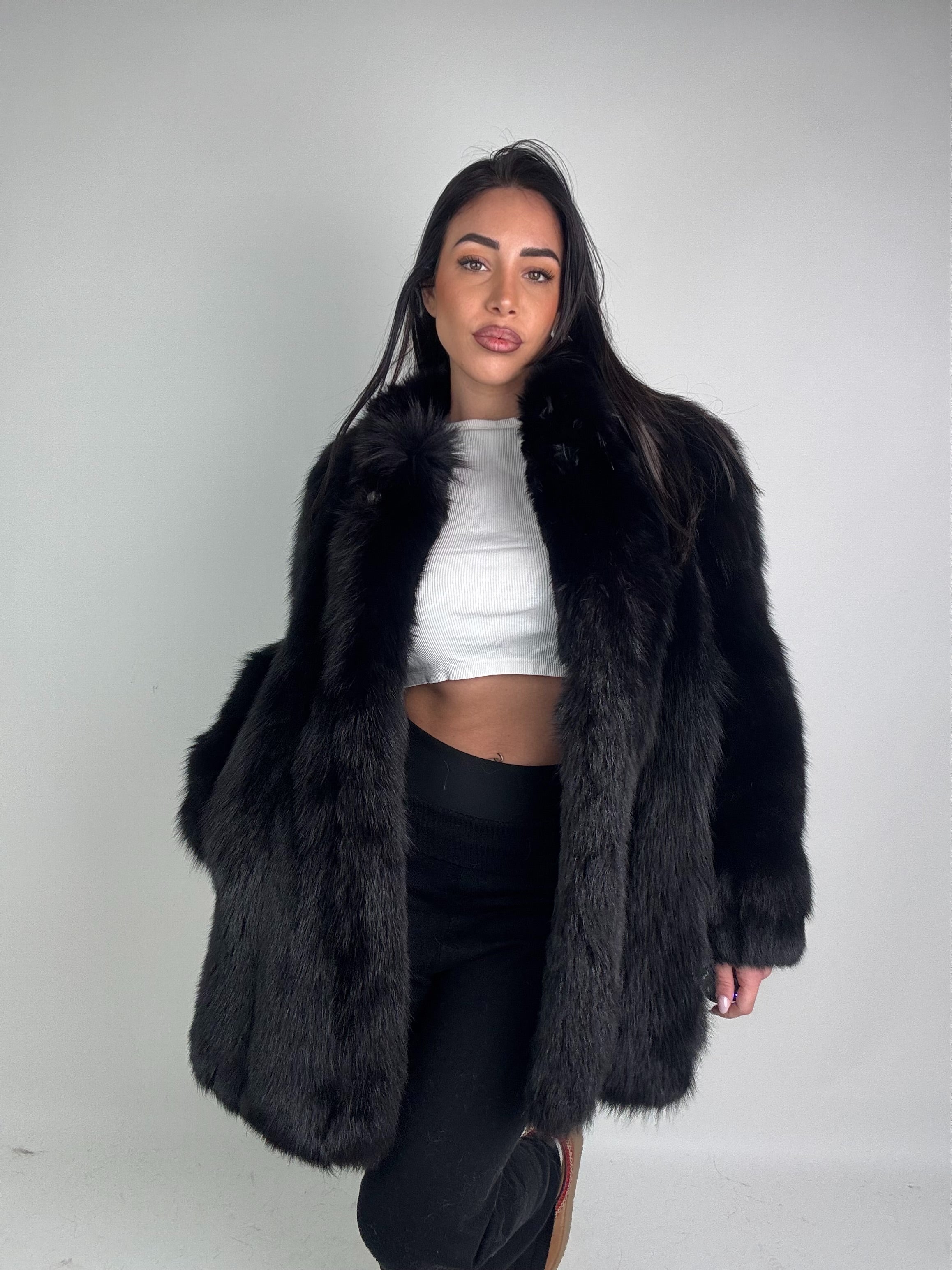 Giacca in volpe total black N413