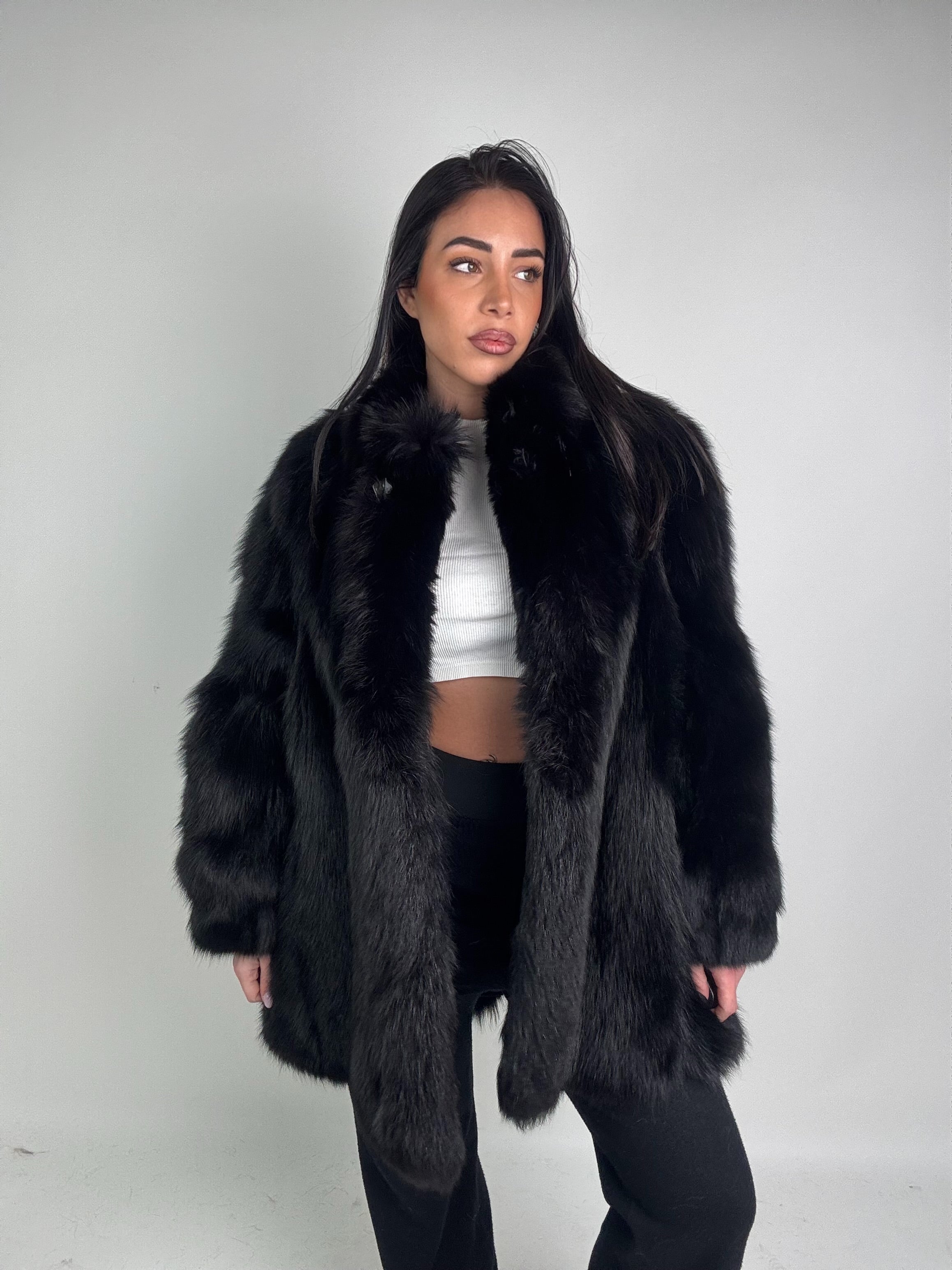 Giacca in volpe total black N413