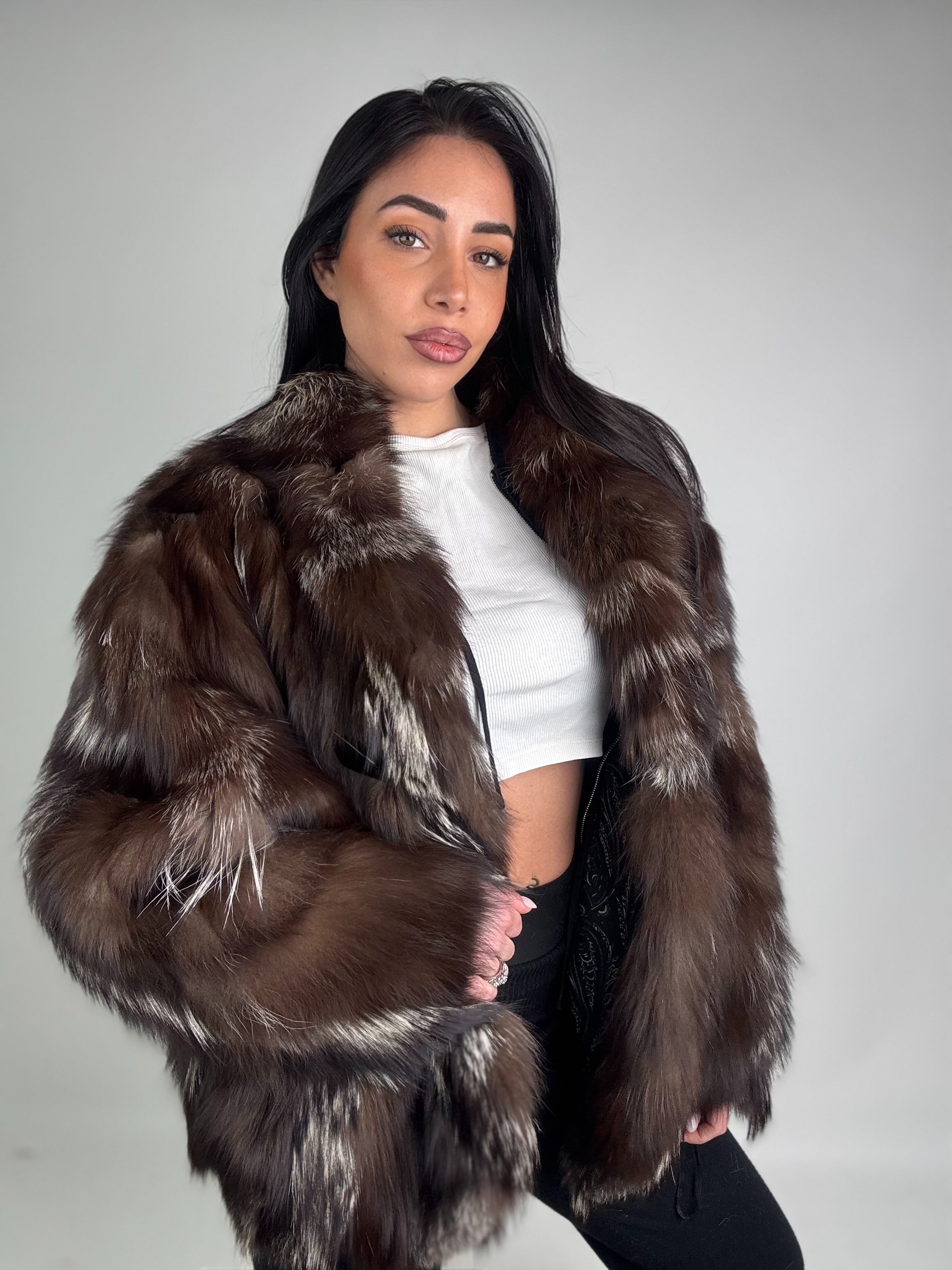 Giacca in volpe argentata N414